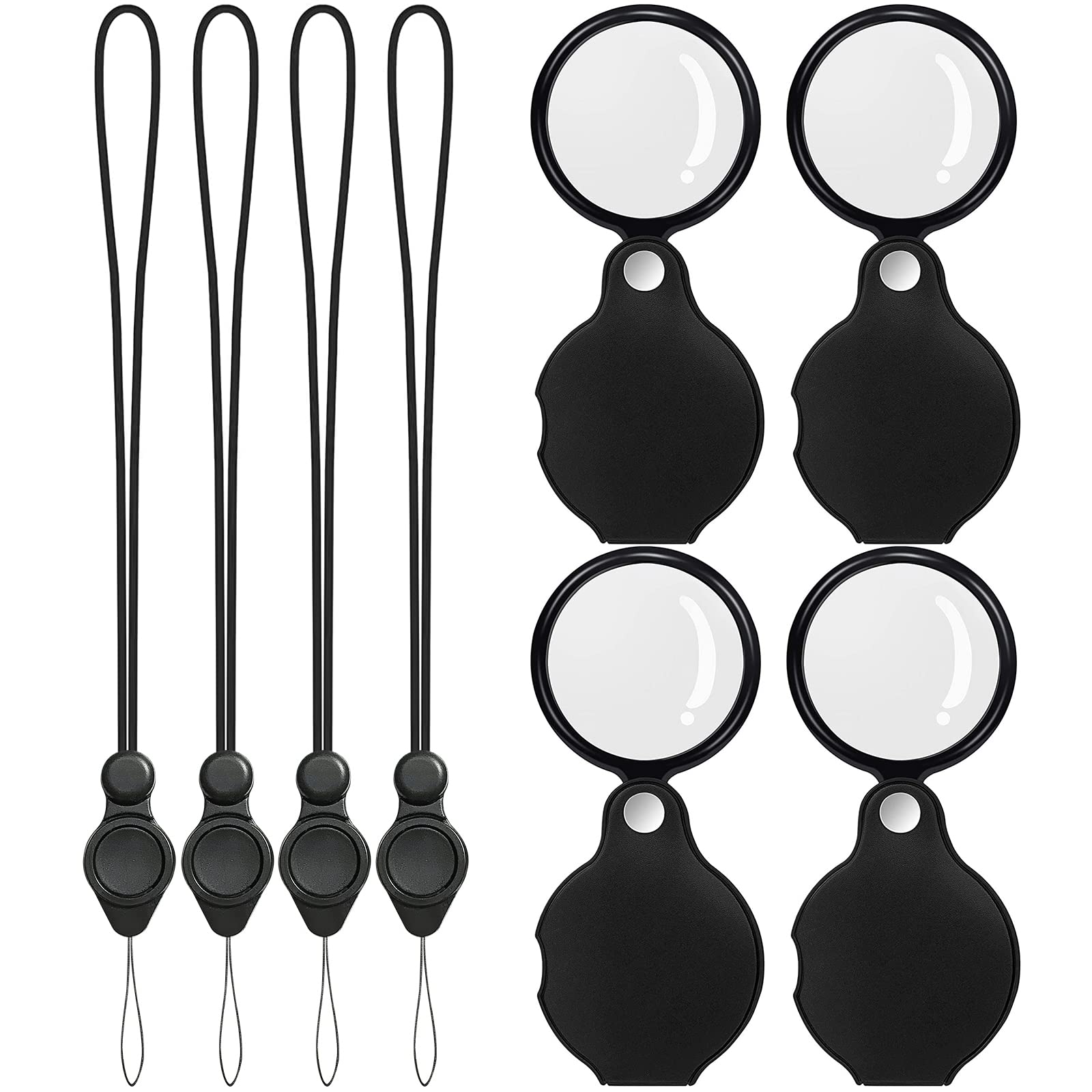 SAYEEC 4 Pcs 10X Small Magnifying Glass for Reading, Pocket Magnifier Folding Magnify Glass with Rotating Protective Leather Sheath and 4 Pcs Lanyard, Mini Magnifying Lens for Books Jewelry Coins Gems โ image 1
