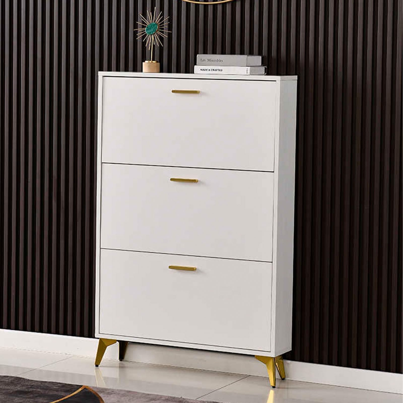 JHDXL Entrance Shoe Cabinet, Household Essentials, Wood Shoe Organizer, Space-Saving Shoe Storage, Suitable for Entrance, Living Room and Corridor(White,60 * 17cm/23.6 * 6.7in)