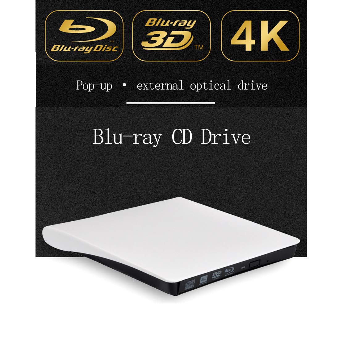 unità Ottica Esterno Raggio Blu unità CD/Dvd USB 3.0 CD/Dvd +/- RW Bruciatore Rewriter Supporto 4k,White