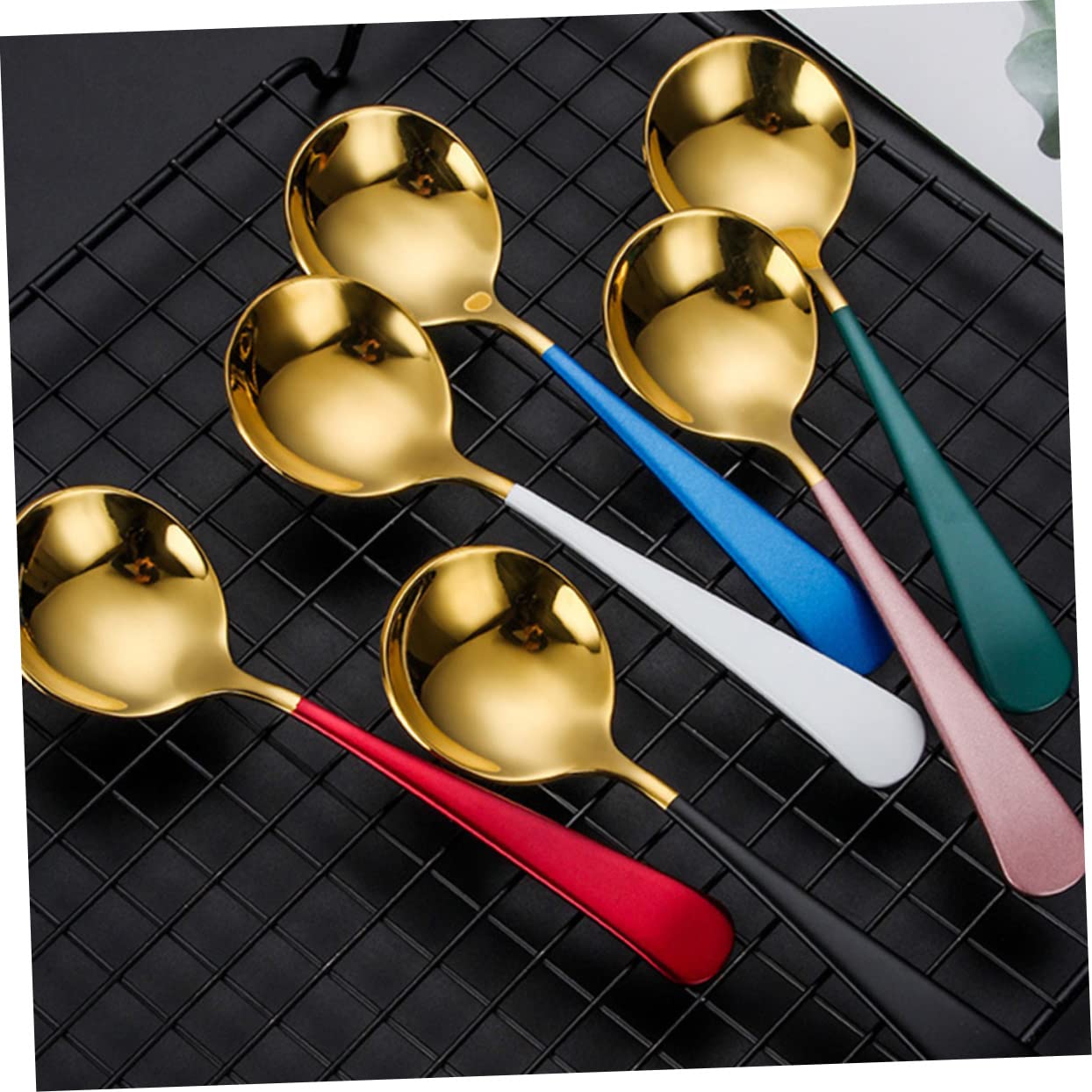 NAMOARLY 5Pcs Stainless Steel Round Dessert Spoons Ergonomic Ice Cream Serving Utensils Kitchen Gadgets for Home Restaurant and Use