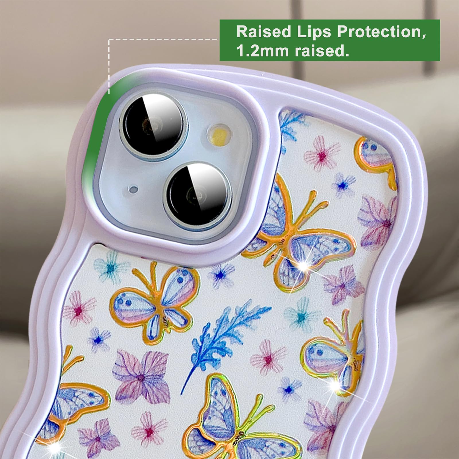 UEEBAI for iPhone 15 Case, Floral Wave Frame Cute Curly Anti-slip Flower Case with Aesthetic Pattern - Image 3