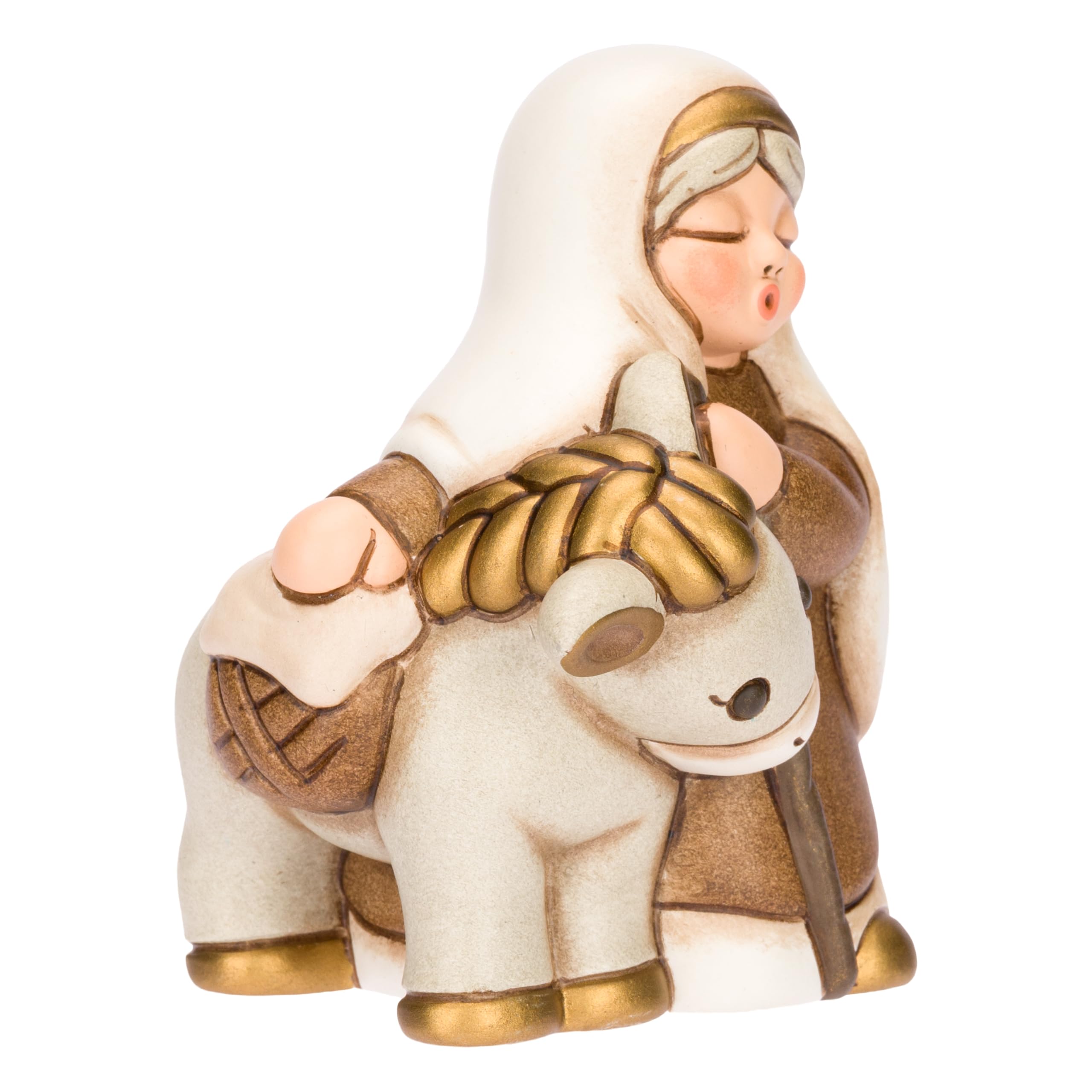 THUN - Nonna con asino in ceramica Presepe Classico, Bianco - 6,1 X 6,4 X 8,1 CM H - Ceramica