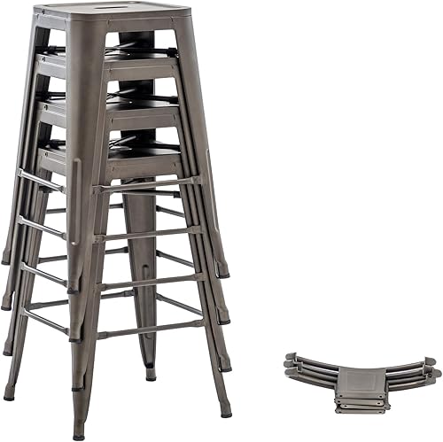 Miniatura 4 de Yongchuang Taburetes de bar de metal de 24 pulgadas con respaldo, juego de 4 taburetes de bar de altura de encimera de cocina para interiores y