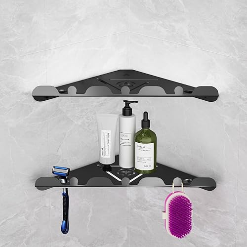 Miniatura 2 de Paquete de 2 estantes esquineros de ducha de acero inoxidable 304 de 10 pulgadas para ducha interior, organizador de ducha resistente con agujero de