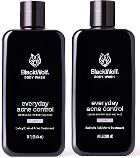 Black Wolf Salicylic Acid Body Wash for Men - 10 Fl Oz, 2-Pack - Men's Acne Body Wash - Charcoal Helps Reduce Acne Breakouts & Cleanse Your Skin - Full Coverage & Deep Clean Treatment - Men's Bodywash