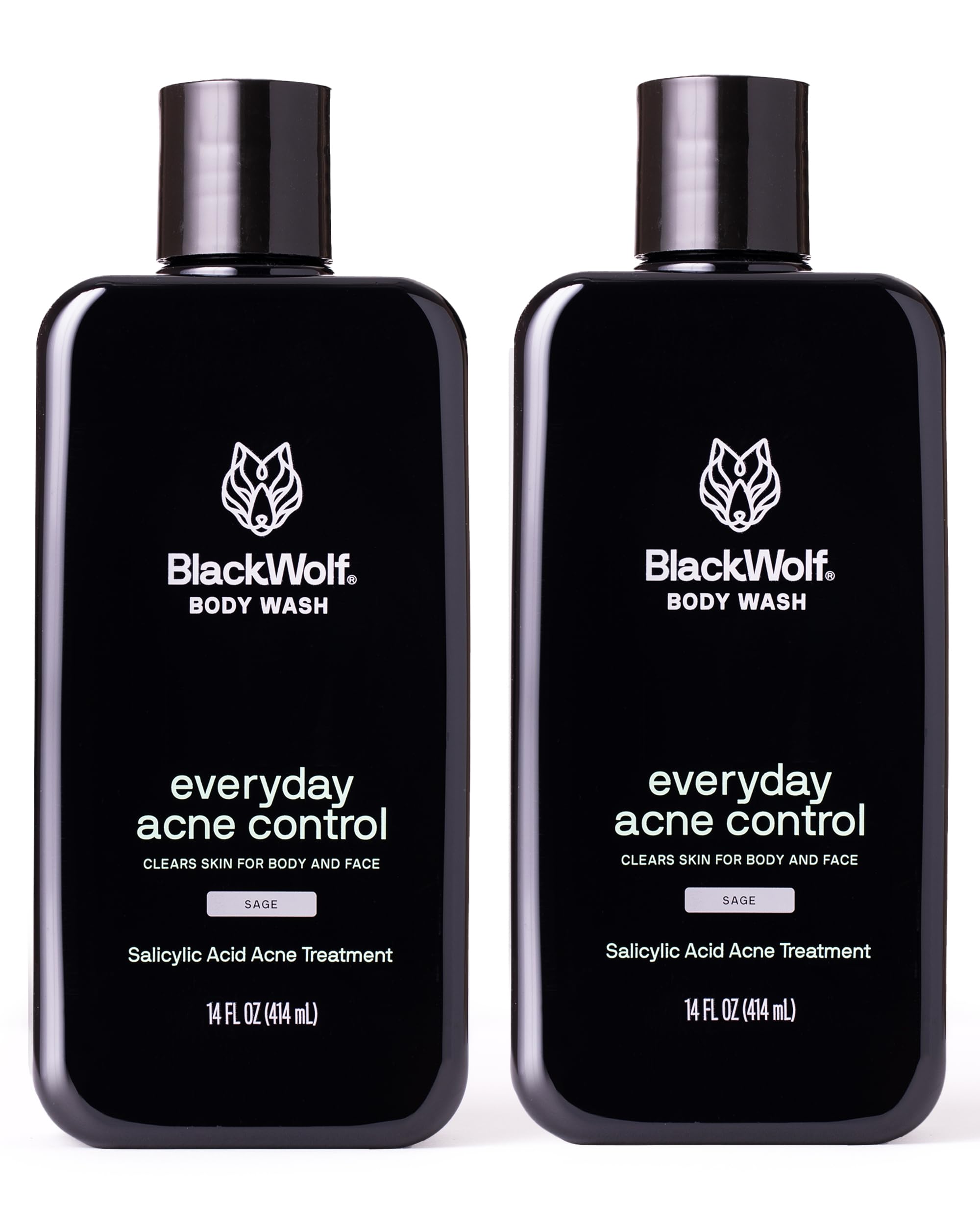 Black Wolf Salicylic Acid Body Wash for Men - 10 Fl Oz, 2-Pack - Men's Acne Body Wash - Charcoal Helps Reduce Acne Breakouts & Cleanse Your Skin - Full Coverage & Deep Clean Treatment - Men's Bodywash