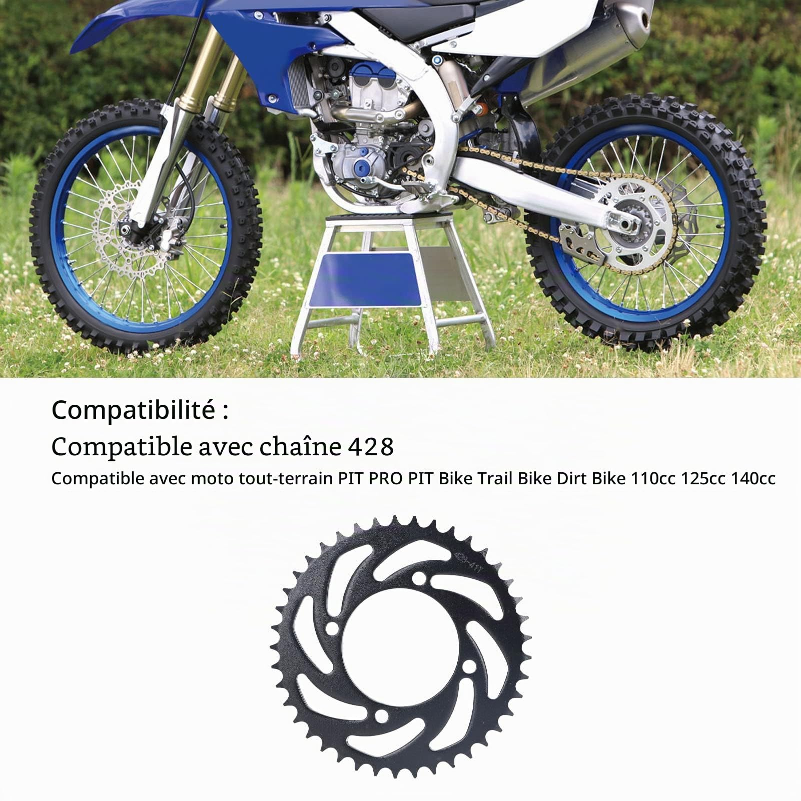 Fydun Pignon de Chaîne Arrière, 41T Le Noir Métal Pignon Arrière pour Chaîne 428 pour Pit Pro Pit Bike Trail Bike Dirt Bike