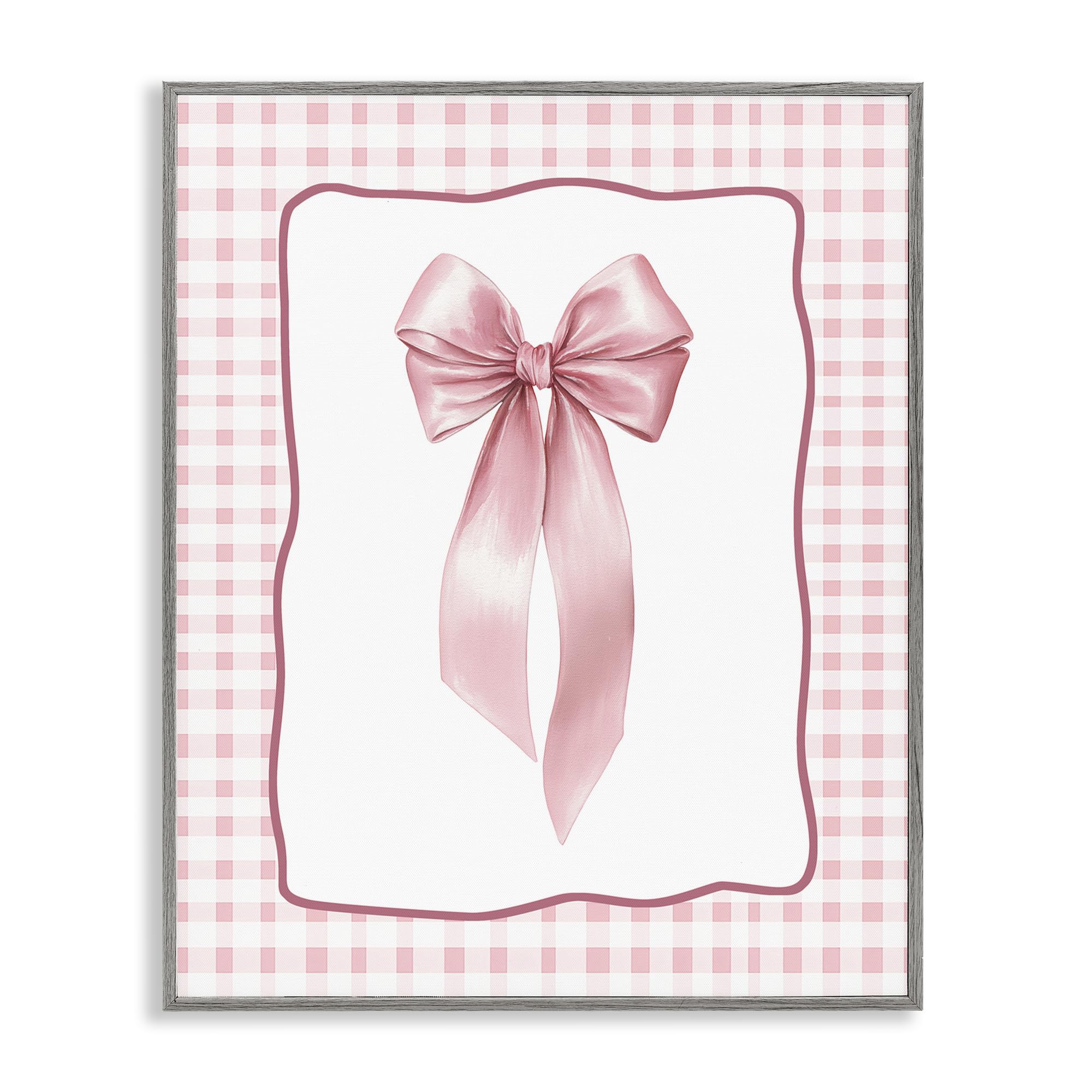 Stupell Industries Farmhouse Gray (Textured) Pink Gingham Ribbon Plaid, 24 X 30 Inch Framed Giclée Print