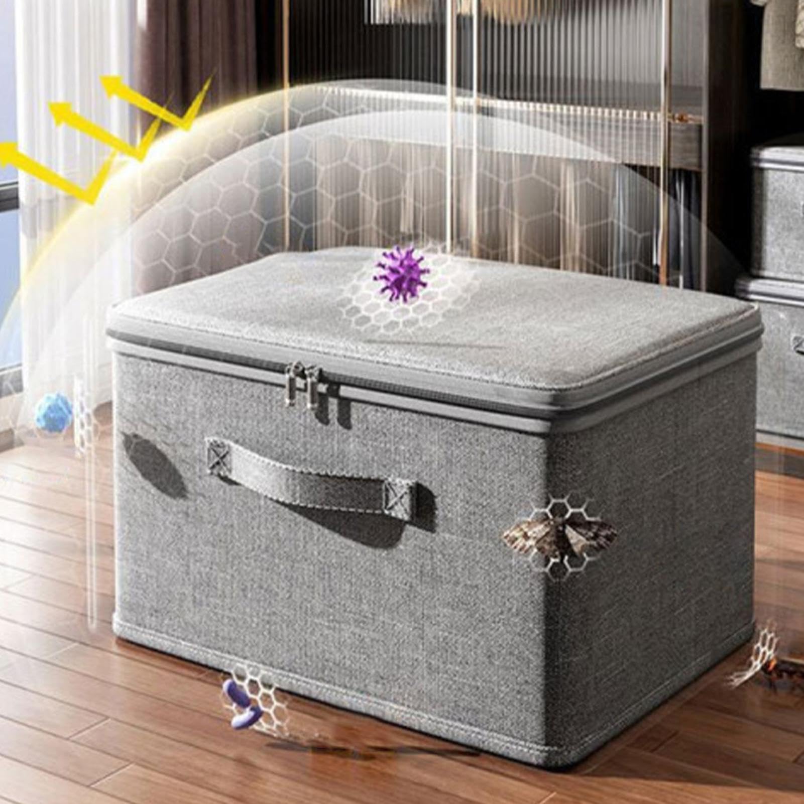 ACESOME Afsluitbare doos met 4 sleutels, stoffen opbergdoos, afsluitbare doos, doos met slot, opvouwbare organizerbox voor kleding, speelgoed (grijs, 30 x 20 x 14 cm ACESOME Afsluitbare doos met 4 sleutels, stoffen opbergdoos, afsluitbare doos, doos met slot, opvouwbare organizerbox voor kleding, speelgoed (grijs, 30 x 20 x 14 cm