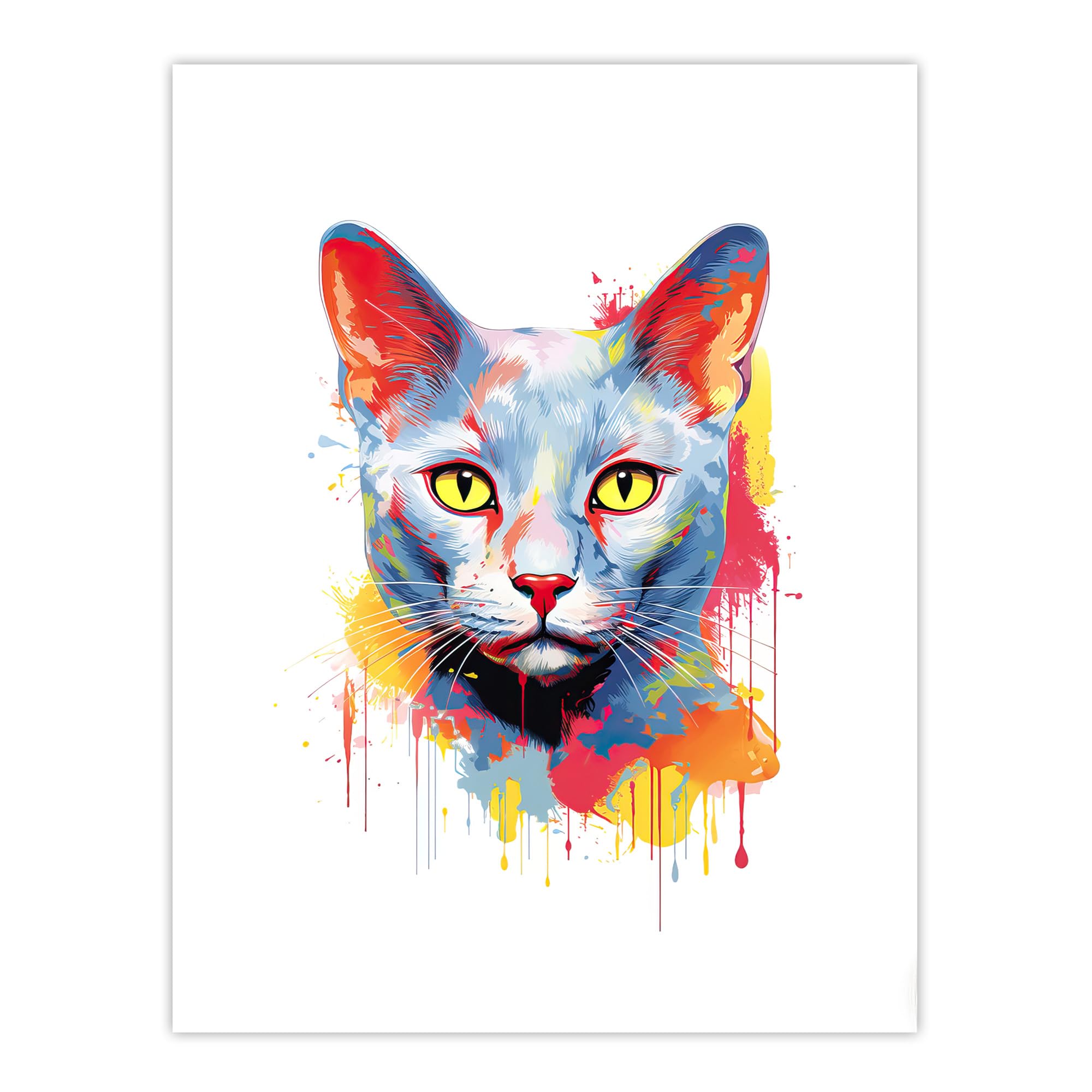 Artery8 Russian Blue Cat Lover Pet Portrait Artwork Poster W24 inch x H32 inch