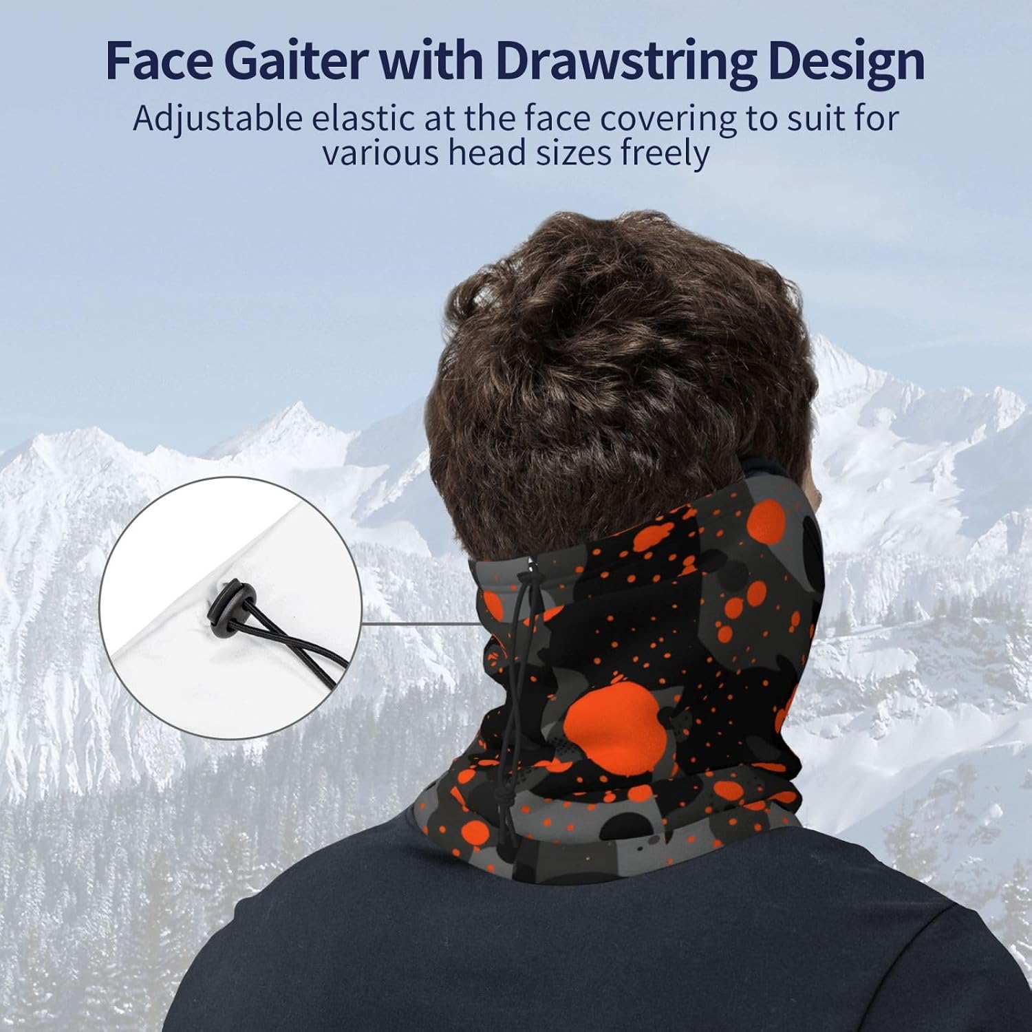 Winter Face Mask Elastic Headband Cold Weather Neck Warmer for Men Women, Black Camo Adjustable Neck Gaiter