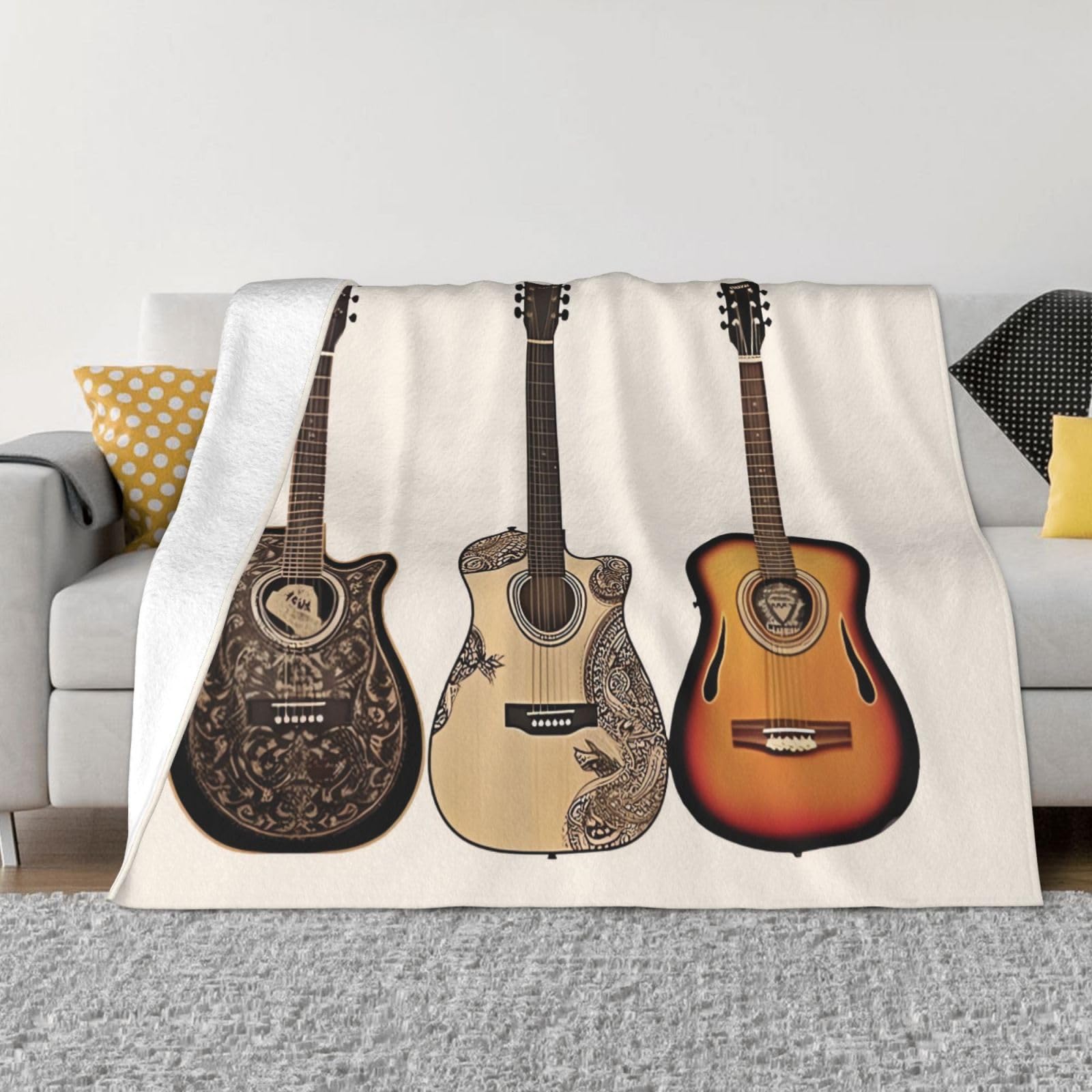 KLOPH Guitar Throw Blanket 40"x30" Flannel Fluffy Warm Blanket for Couch, Reversible Plush Blankets for Bed, Comfy Fuzzy Blanket for Sofa, Plush Lightweight-Blankets for All Season