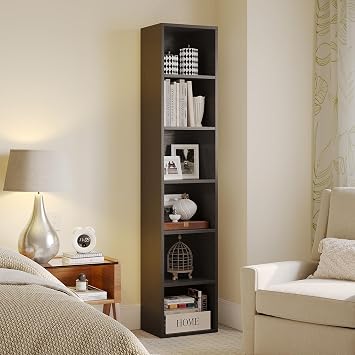 MXV Narrow Bookshelf, 6-Tier Open Bookcase, Coner Shelf, Storage Shelves, Display Storage Shelves, Floor Standing Unit, Home Decor, Furniture for Home Office, Living Room, Bedroom, Black