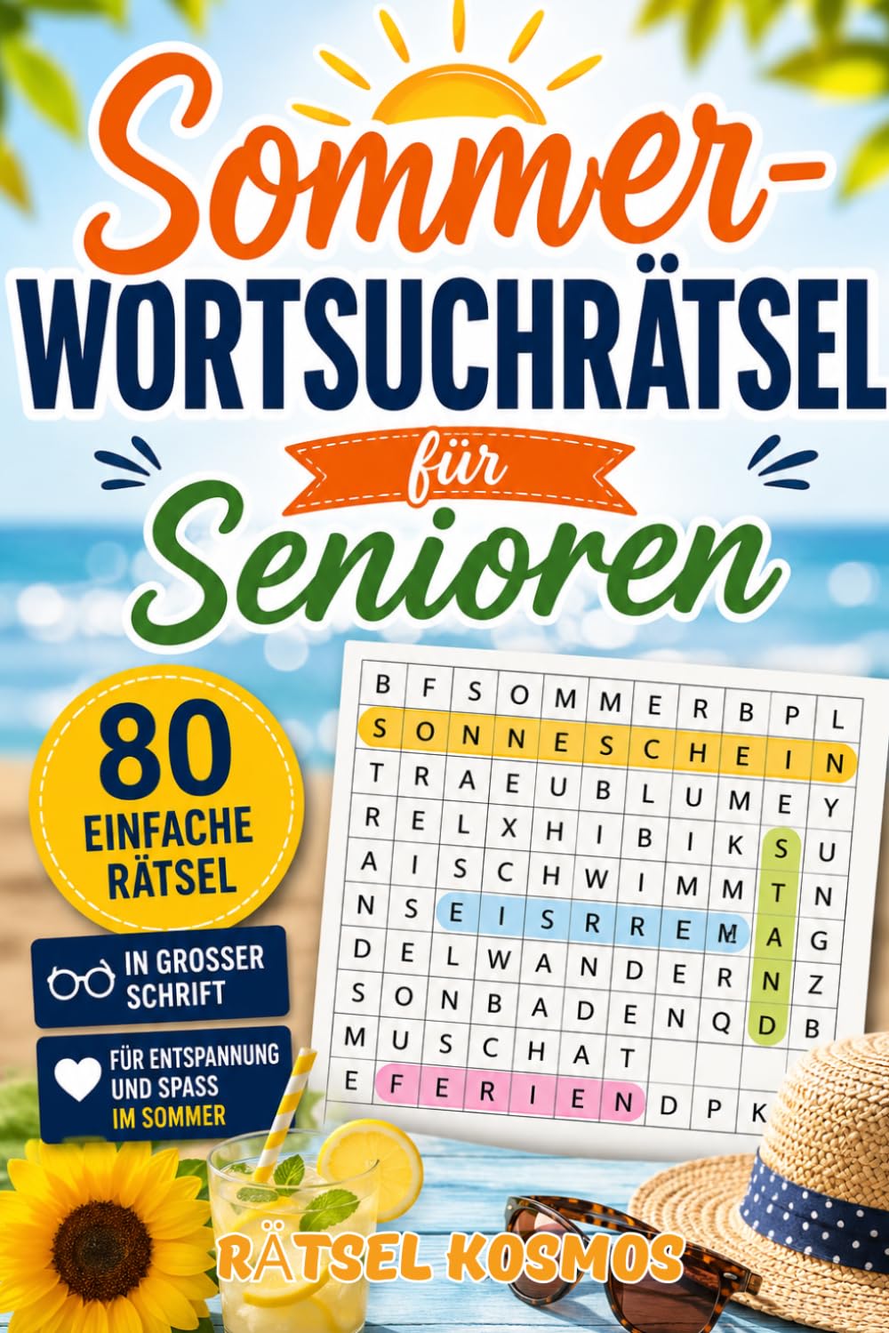 Sommer-Wortsuchrätsel für Senioren : 80 einfache Rätsel mit Lösungen in großer Schrift für Entspannung und Spaß im Sommer