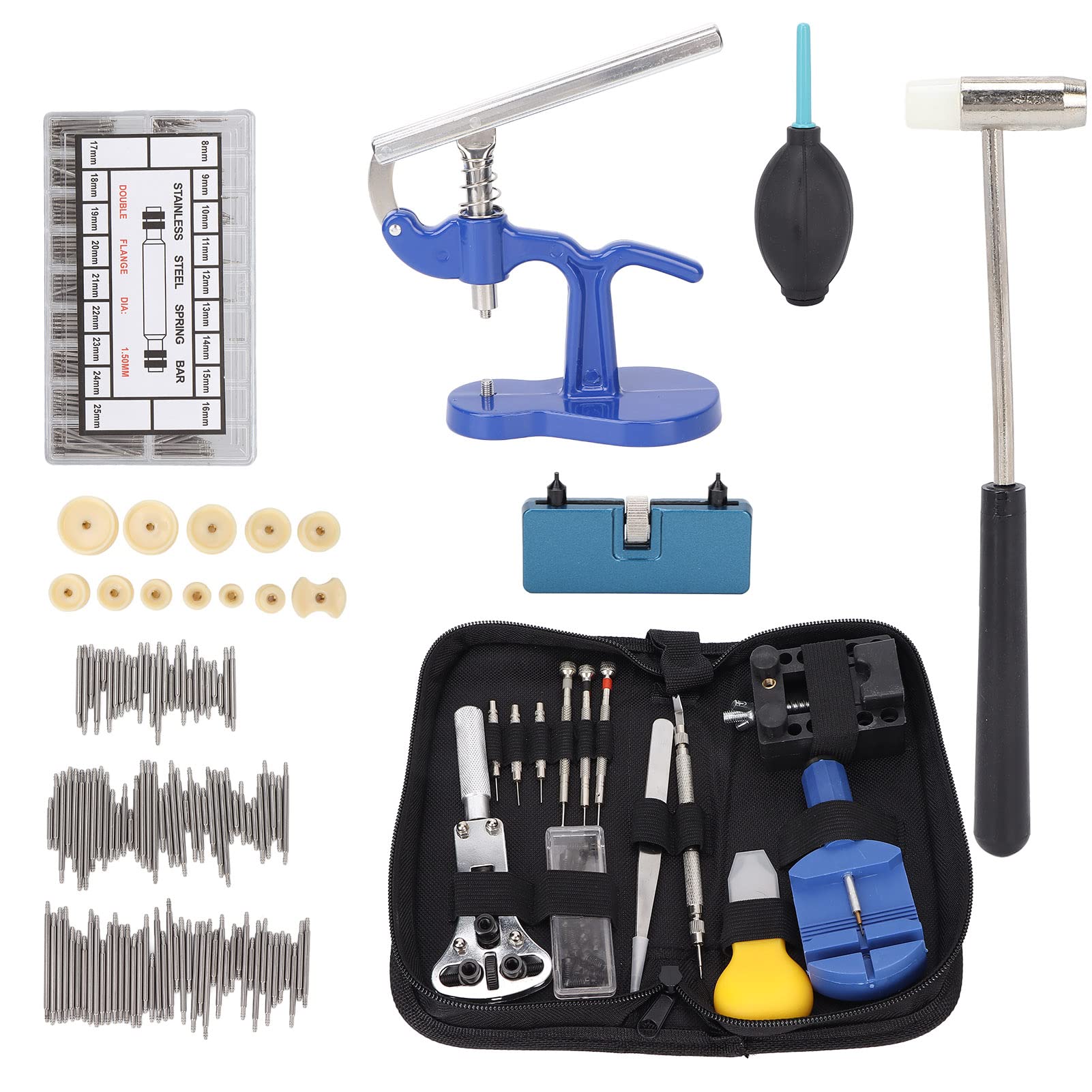 Kit completo per la riparazione degli orologi, set professionale di strumenti per la sostituzione delle batterie con custodia da trasporto, apri cassa multifunzione per la