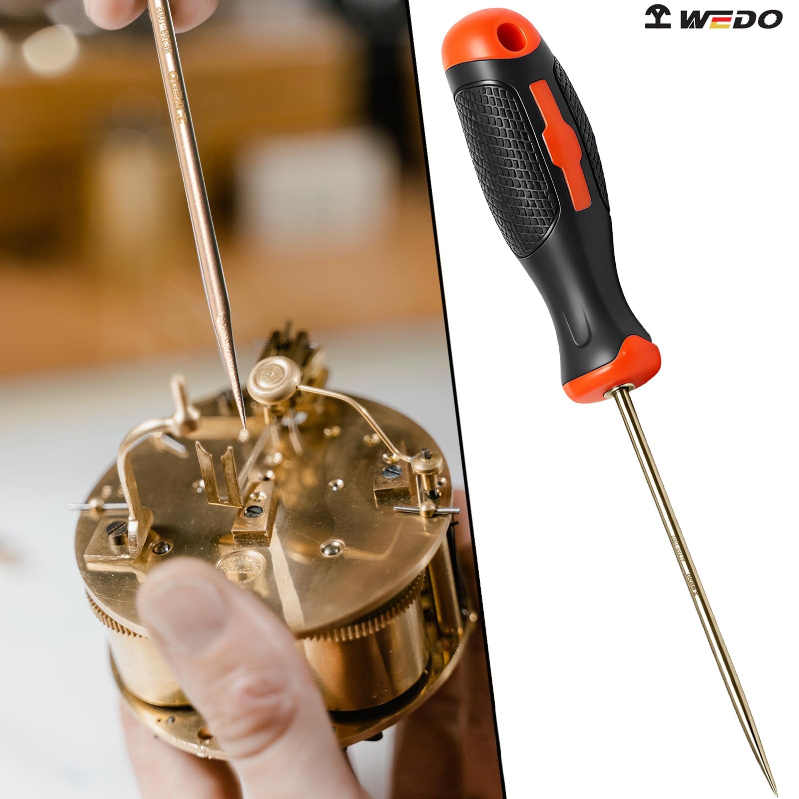 WEDO Herramientas de Punzón Sin Chispas, 2 Punzones de Costura con Mango de Fibra de Vidrio para Costura,Madera Rayada,Cuero,Punzón,Bronce de Aluminio,Estándar DIN,Certificado BAM y FM