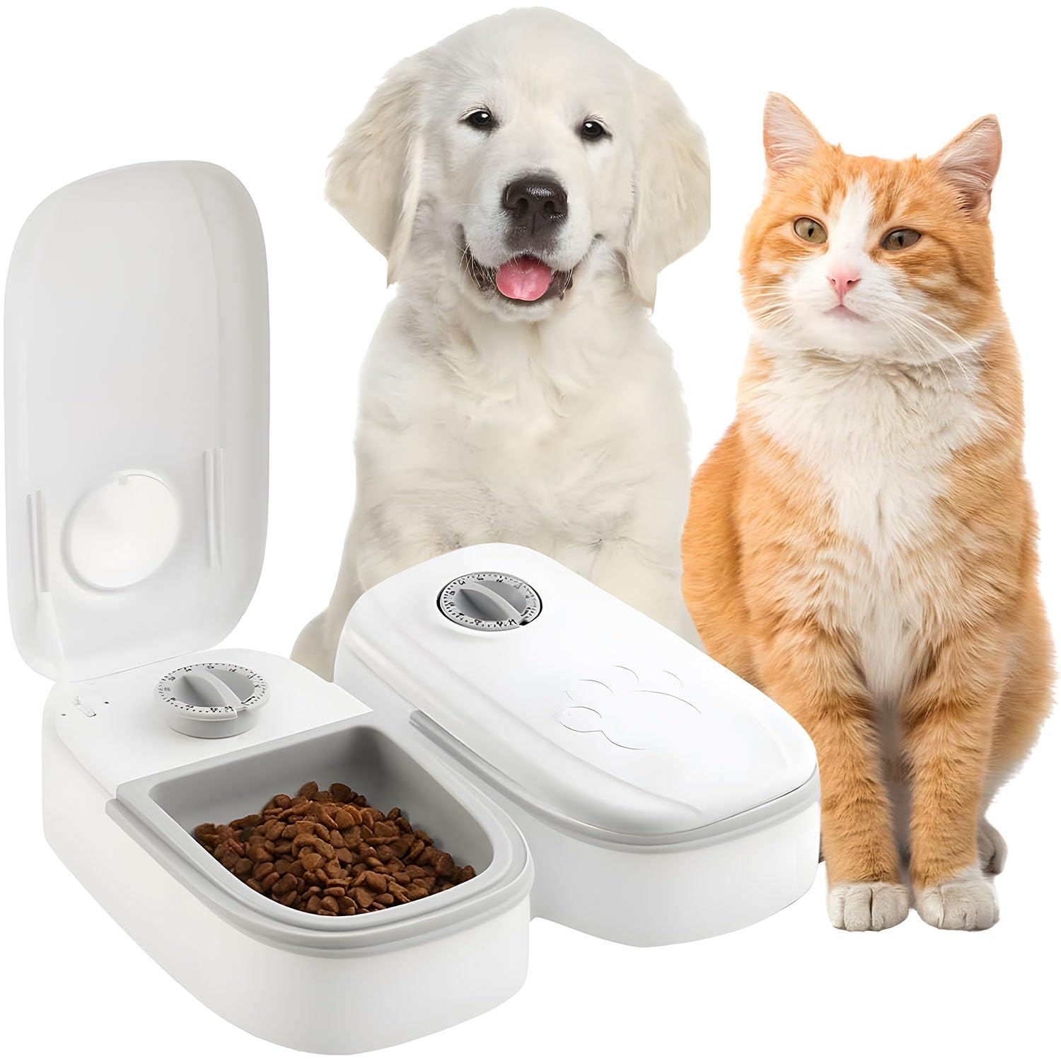 Joyzzz Automatic Cat Feeder, Dry and Wet Food Dispenser for Cats, Double Meal Pet Feeder Can Place Ice Packs, 48 Hour Timed Smart Pet Feeder for Cats, Small Dogs, Puppies, Kittens, Rabbits