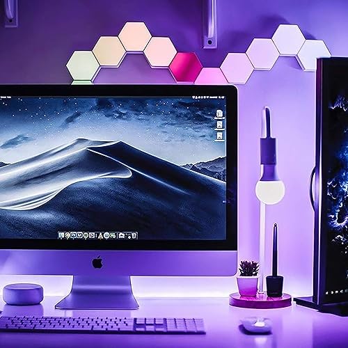 Miniatura 7 de Yescom APP Control Paquete de 10 luces LED hexagonales WiFi para montaje en pared y 11 paquetes de sincronización de música inteligente DIY 16