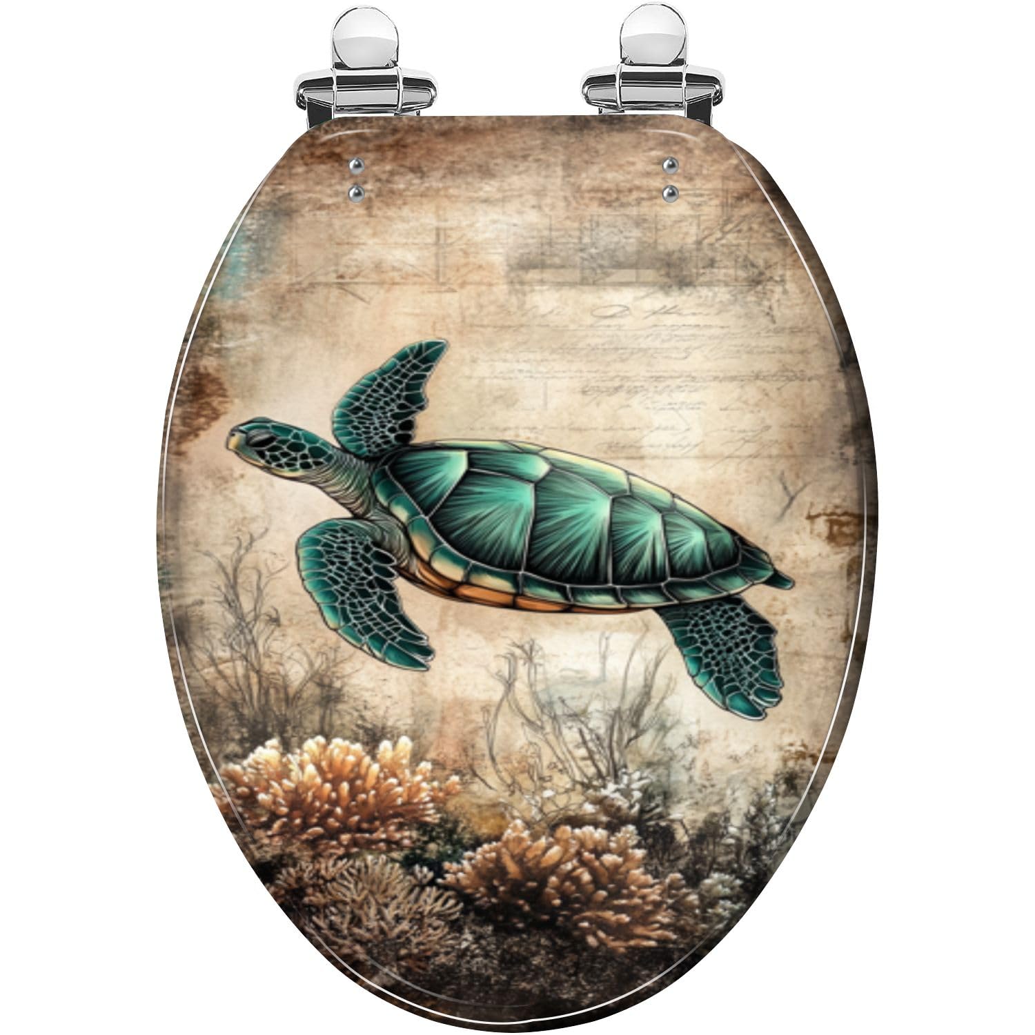 Asiento de inodoro alargado de resina con diseño de tortuga marina color
