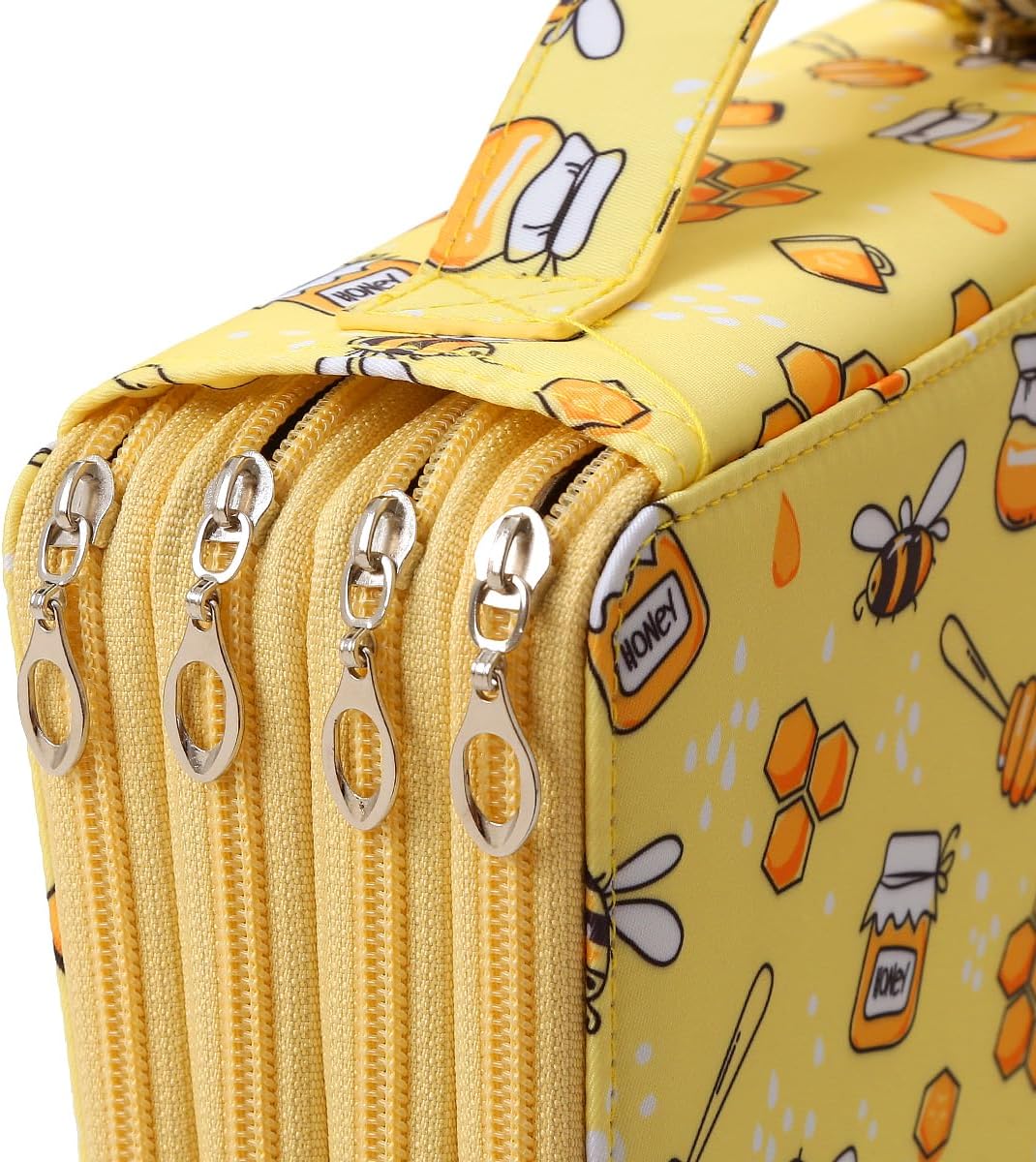 200 Slots Pencil Case 4-Layer Zipped Holder w/Handle