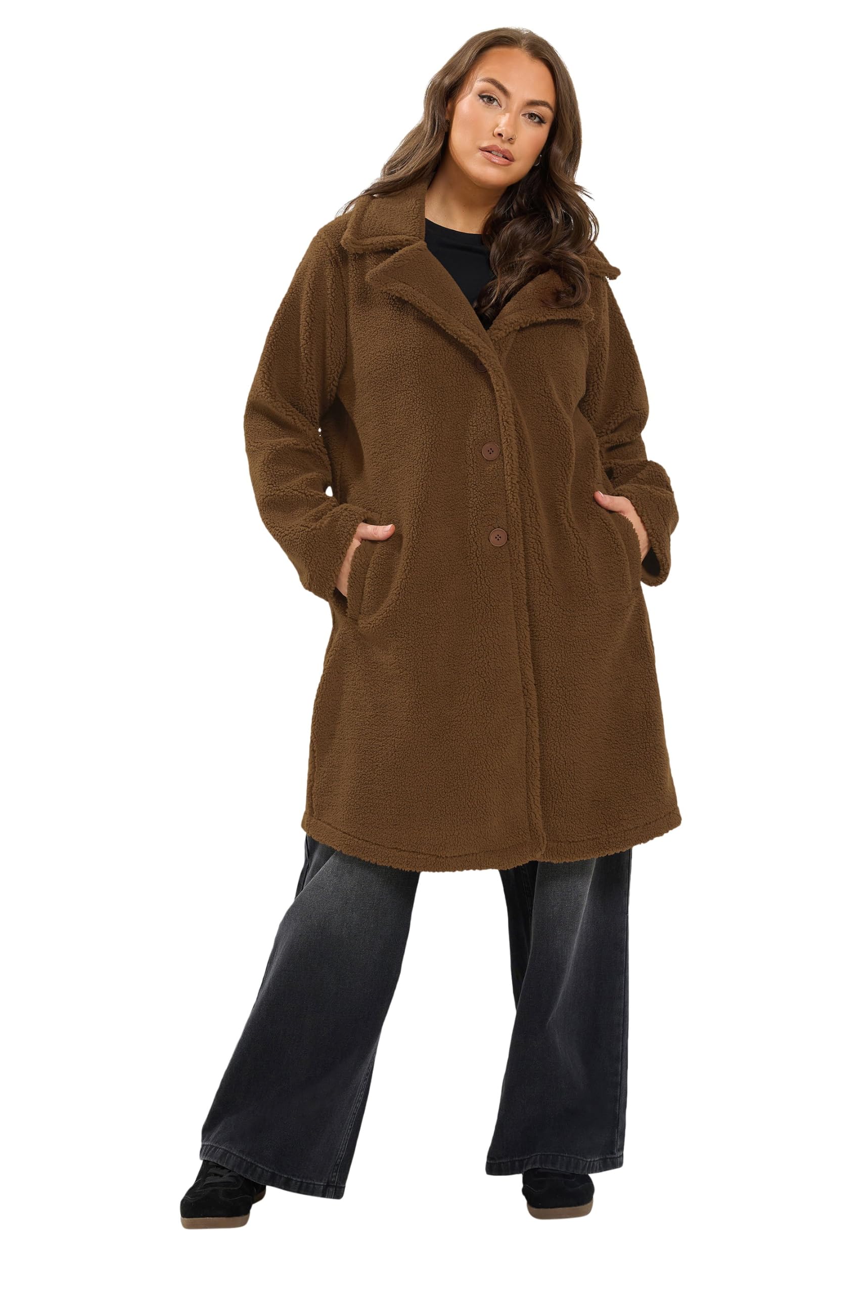 Yours Curve Brown Teddy Coat - Women's - Plus Size Curve