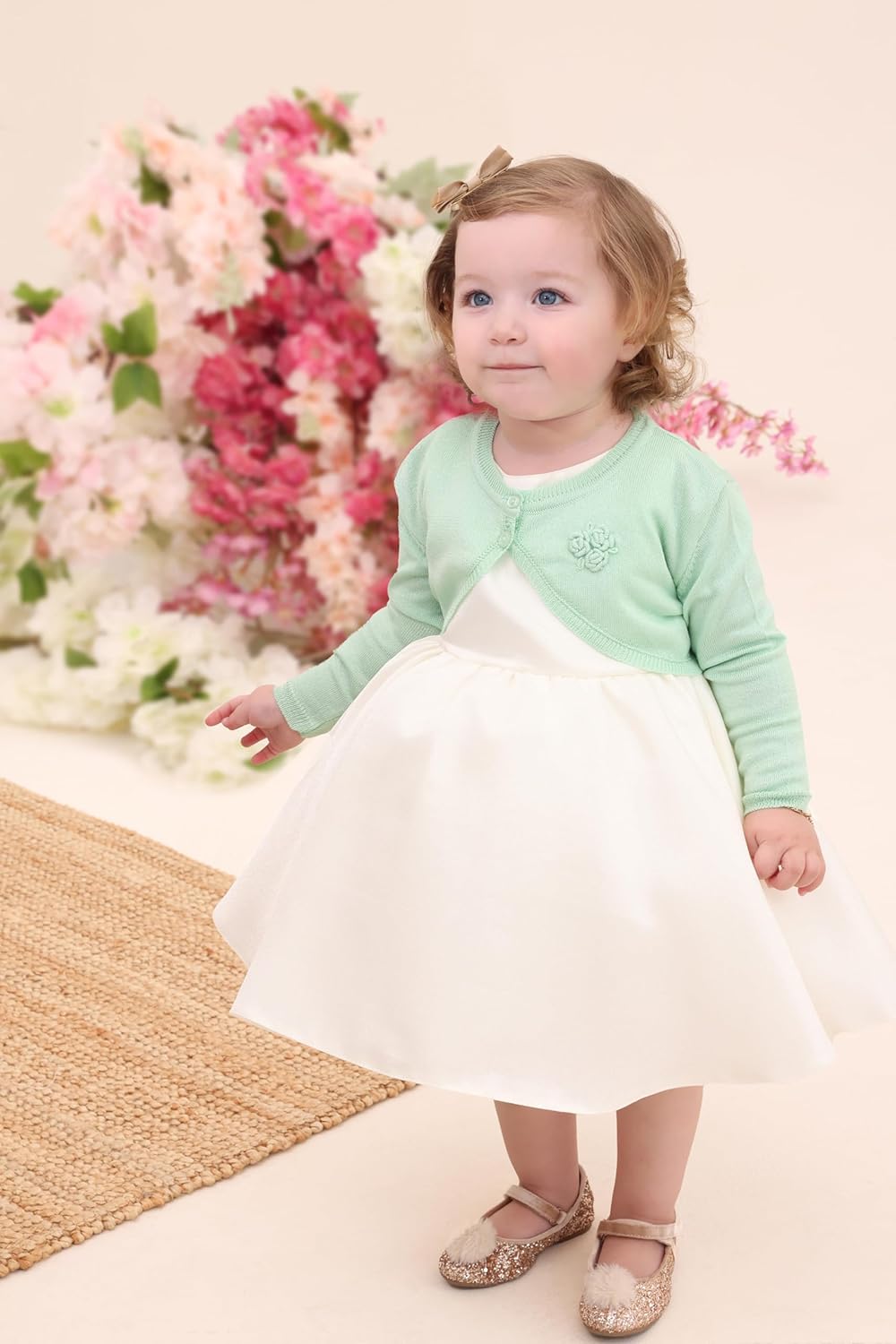 Lilax Baby Girls' Long Sleeve Cardigan Shrug, Button Closure Bolero - Image 2