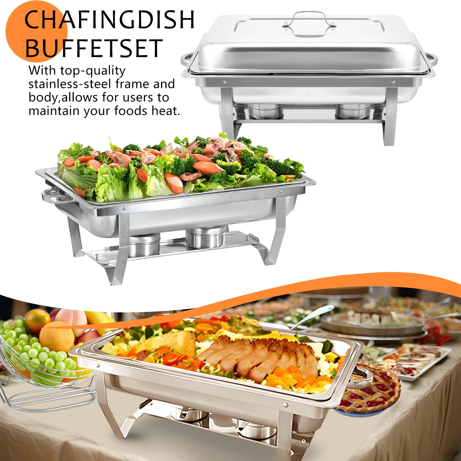 9L Chafing Dish Catering Buffet Set, 4 Pezzi Set Buffet Scaldavivande, Acciaio Inossidabile Chafing Dish Buffet Set, Buffet Servers E Scaldabagni, per La Cena Ristoranti Banchetti Feste di Nozze