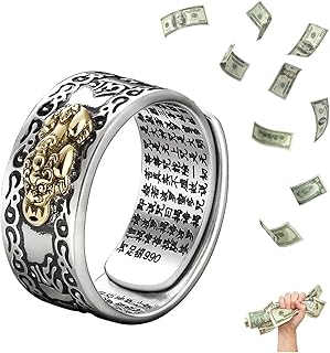 Feng Shui Pixiu Mantra Amulet Lucky Adjustable Ring Buddhist Good Luck Mantra Double Protection Wealth Love Health Ring Vintage Ring Jewelry Gift