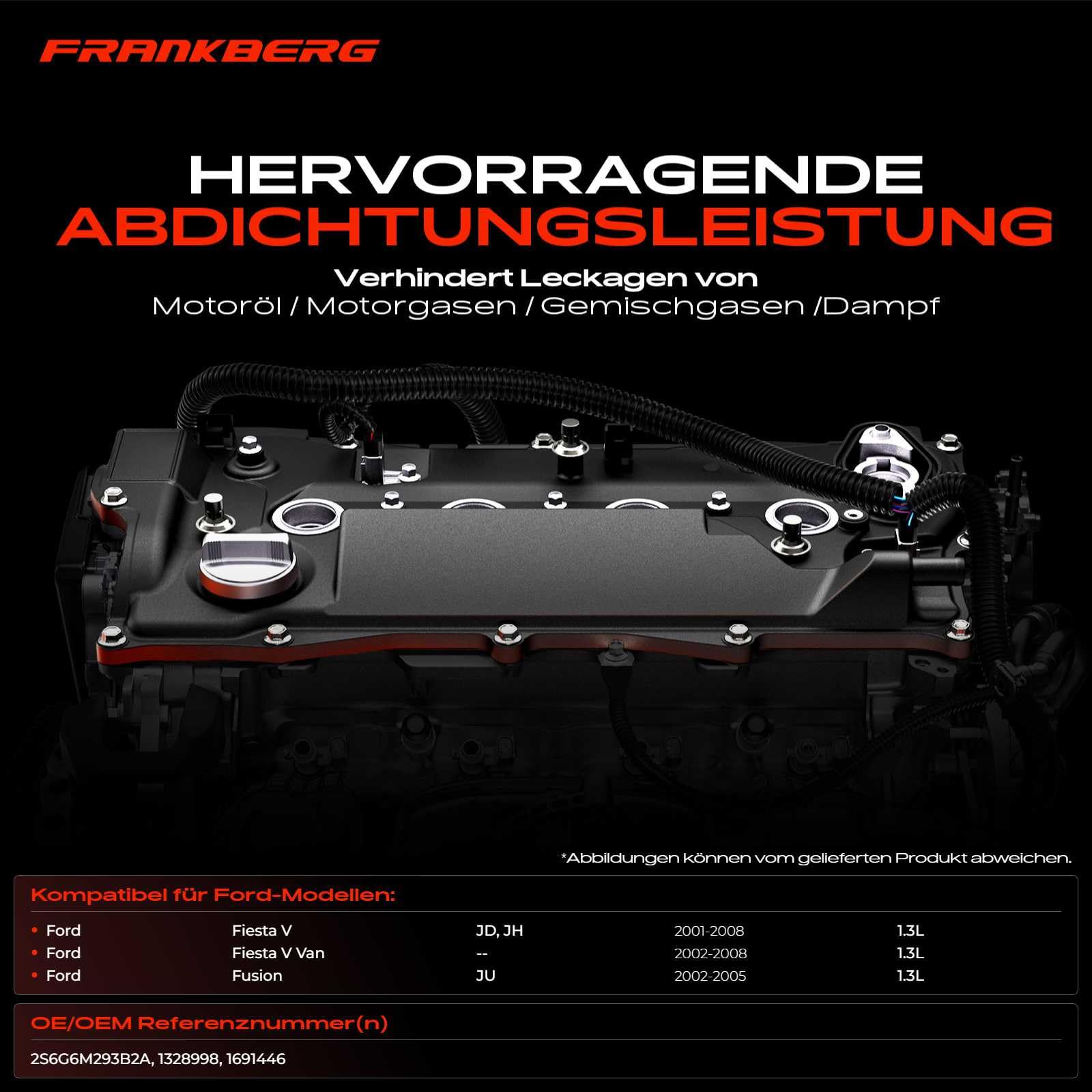Frankberg Zylinderkopfhaube Ventildeckel Kompatibel mit Fiesta V JD JH Schrägheck 1.3L 2001-2008 Fiesta V Van Kasten/Schrägheck 1.3L 2002-2008 Replace# 2S6G6M293B2A