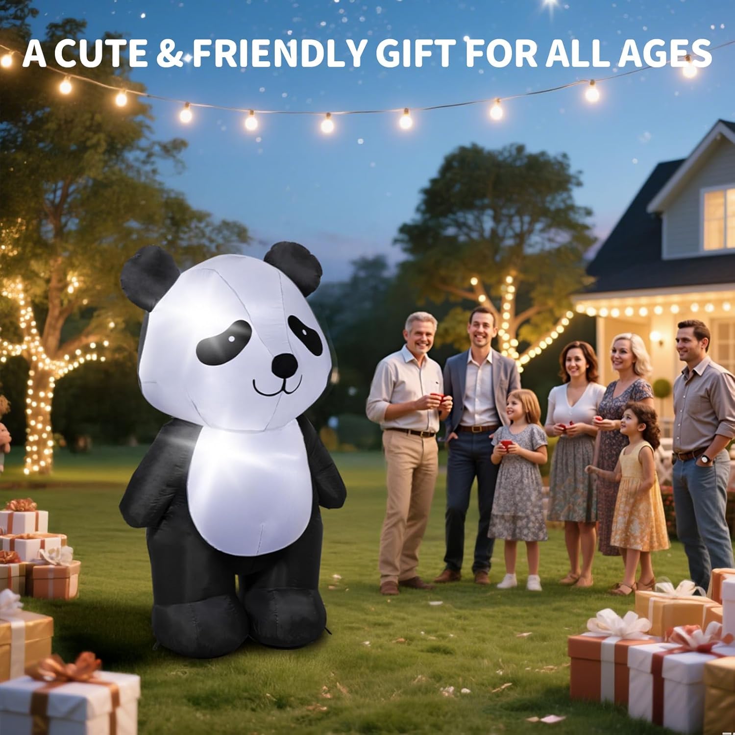 6 Feet Tall Inflatable Panda Decorations – Blow Up Outdoor Lawn Decor with LED Light, Cute Standing Panda Inflatable for Yard, Outside, Indoor, Holiday Party and Christmas Decorations