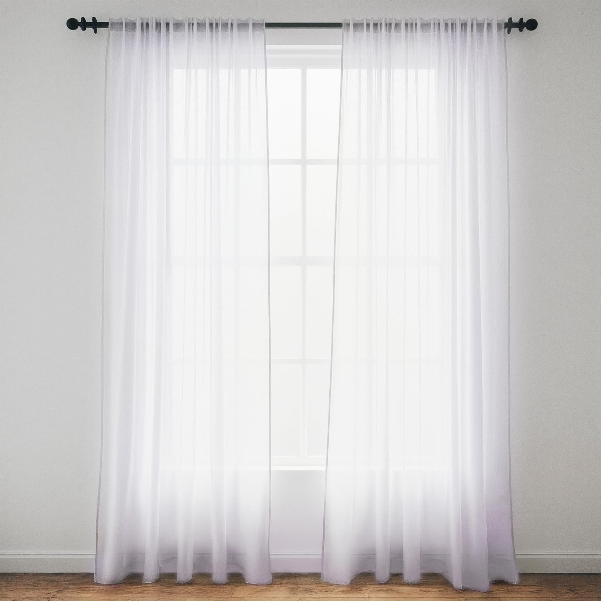 Trimming Shop White Voile Curtains 2 Panel Semi-Transparent Sheer Slot Top Curtain Pair 142 x 137cm for Window & Door Lightweight Net Curtain for Bedroom, Kitchen & Living Room