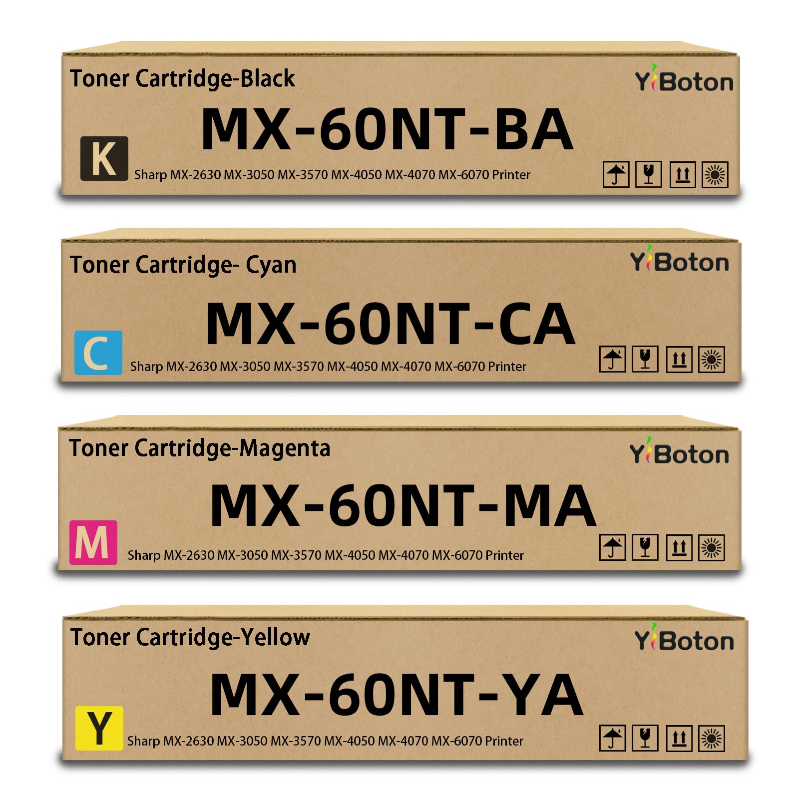 High Yield MX60NT MX-60NT Toner Cartridge 4-Pack Black/Cyan/Magenta/Yellow | MX-60NTBA MX-60NTCA MX-60NTMA MX-60NTYA Compatible with Sharp MX-2630 MX-3050 MX-3570 MX-4050 MX-4070 MX-6070 Printer