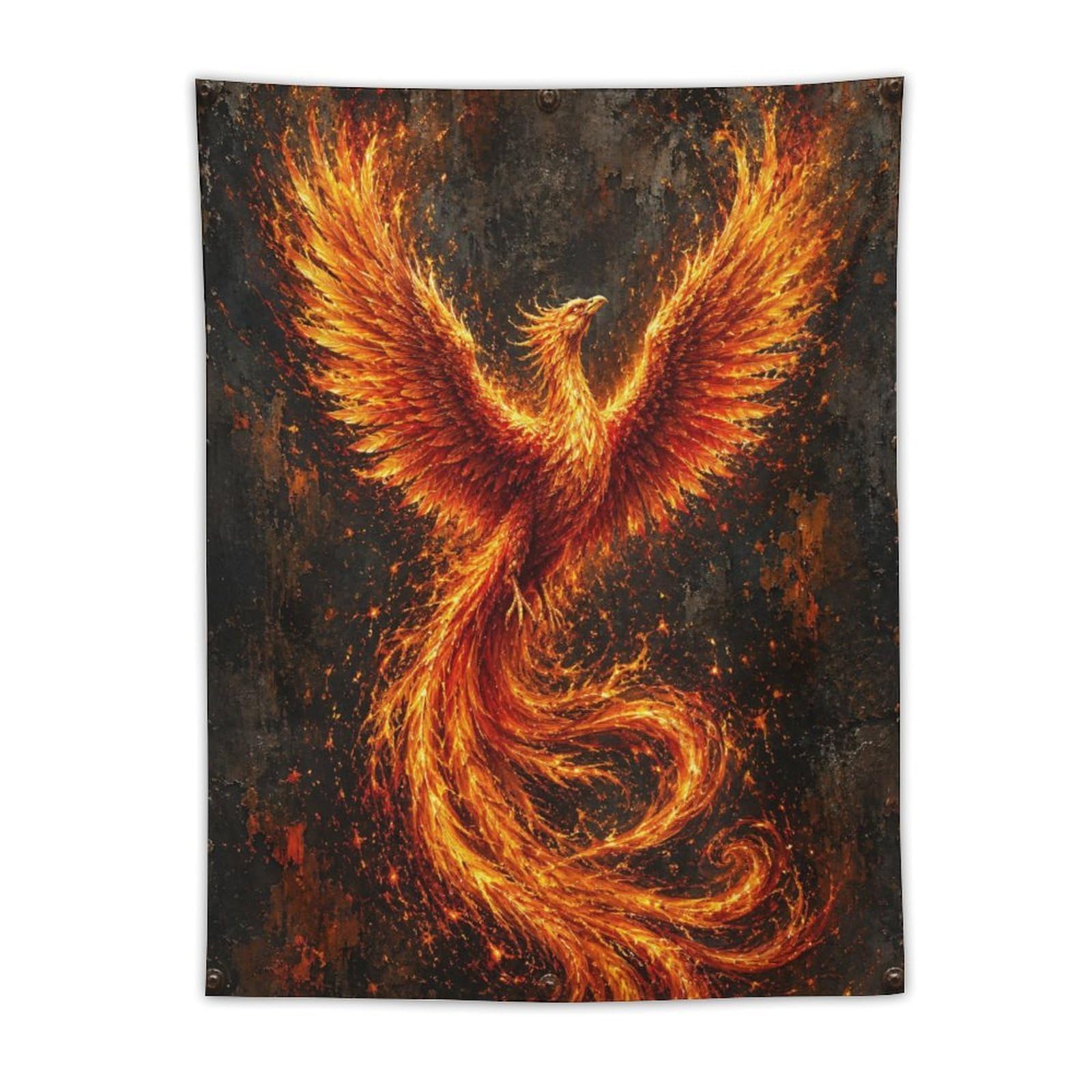 H3B8U2Y5 Blazing Fire Phoenix Wall Tapestry, Fantasy Illustration