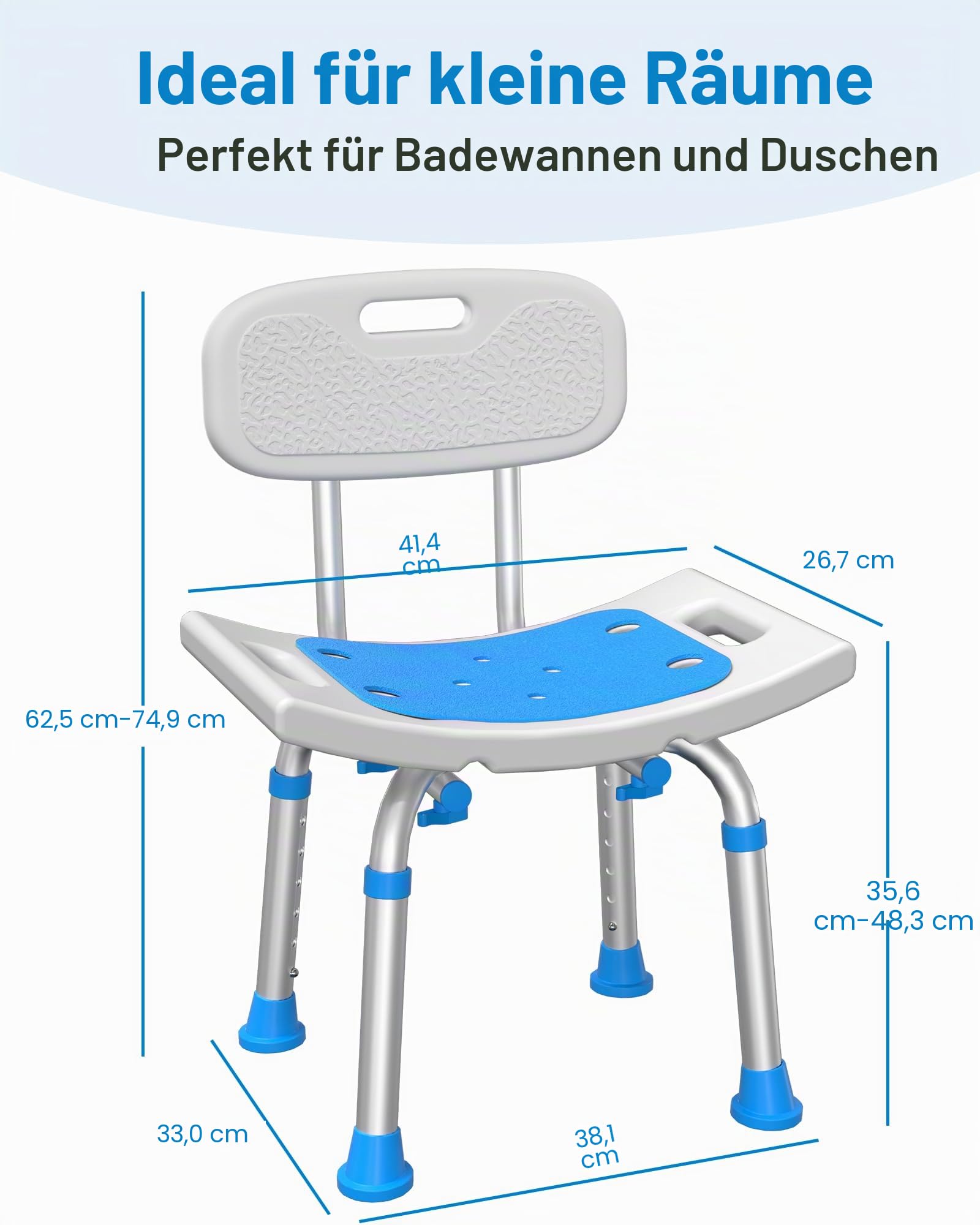HOMLAND Duschhocker, Duschstuhl mit Abnehmbarer Rückenlehne, höhenverstellbarer Badhocker für Badewannen, rutschfest Duschhocker für Senioren, Erwachsene und Personen mit Behinderungen