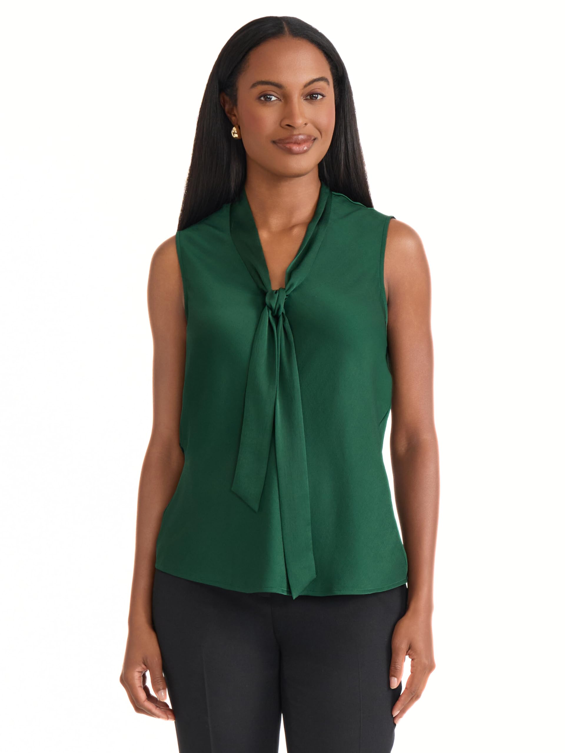 Haut sans manches en satin vert Kasper avec nœud devant pour femme