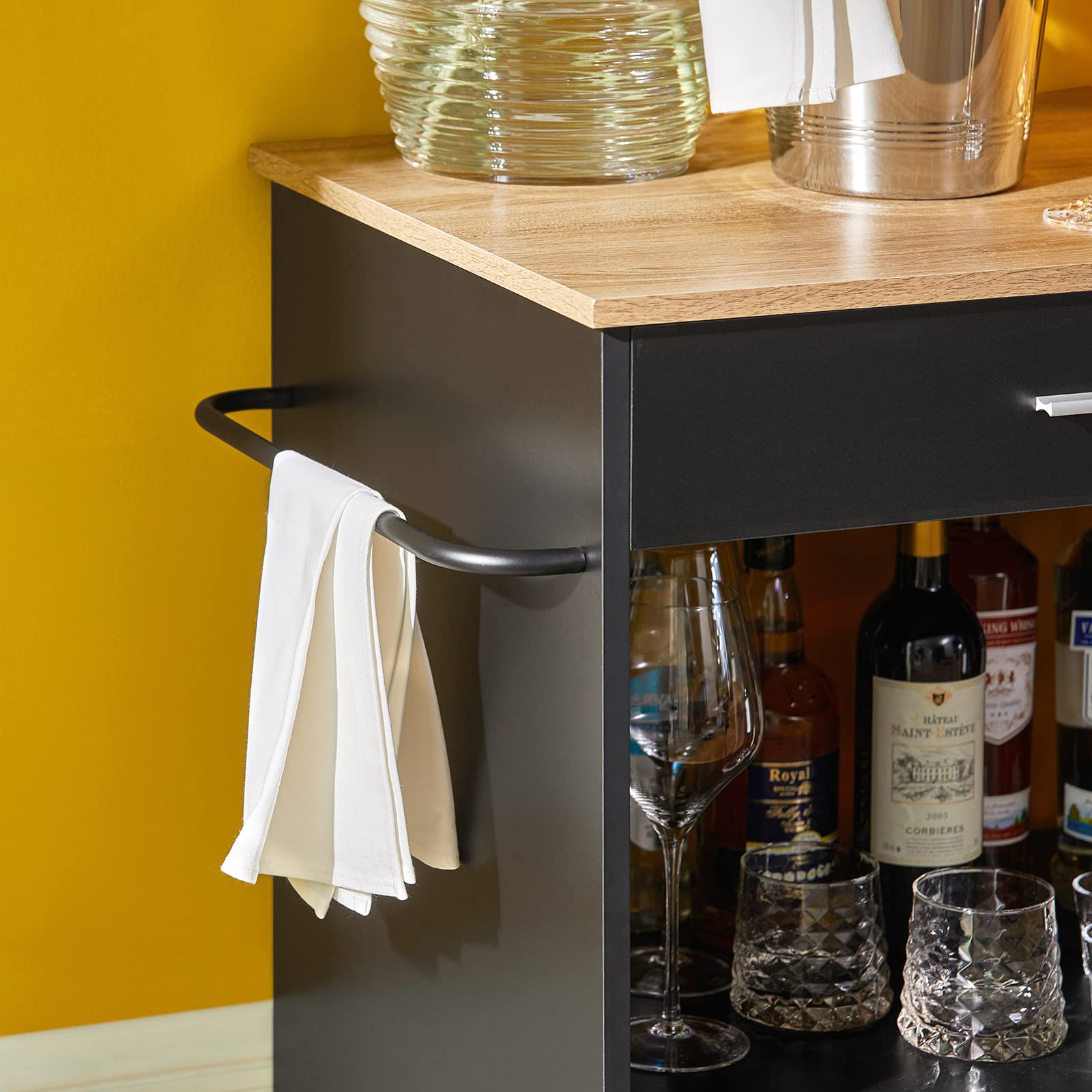 SoBuy Mobile Cucina Salvaspazio Credenza Cucina Carrello Cucina con Ruote Mobiletto Cucina Dispensa Madia Cucina Mobile Cucina con Ripiani nero 82x46x88 cm FKW113‑SCH