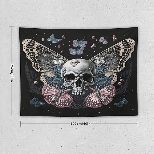 Miniatura 5 de Naykow Tapiz de calavera y mariposa, tapiz rosa trippy negro, tapiz de bruja gótica para dormitorio, decoración de habitación hippie de mariposa (40