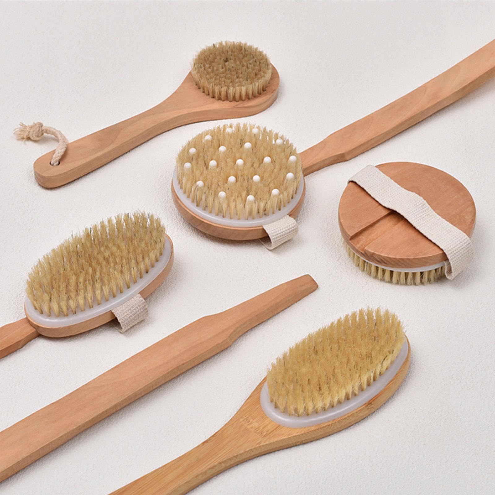 Amagogo 2x Cepillo de Espalda, Exfoliante, Limpieza Profunda, Cómodo, Compacto, Cerdas Suaves, Mango Largo de Madera para Baño, Spa, Bañera.