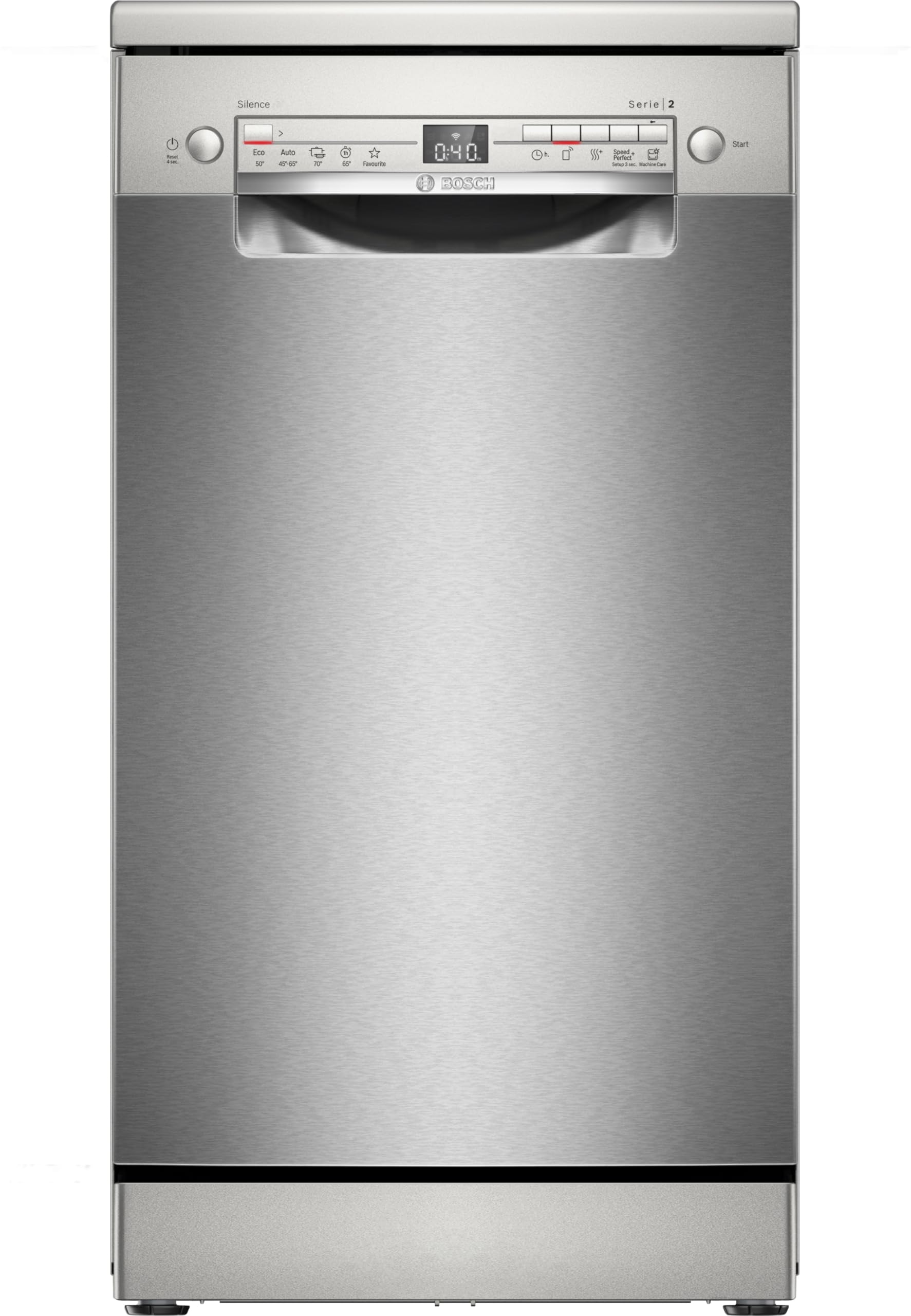Bosch SPS2HMI02E Serie 2 - Lavavajillas, instalación libre, Home Connect | 45 cm, acero cepillado antihuellas, opción de secado extra, cajón Vario Slimline, cesta superior ajustable en 3 alturas