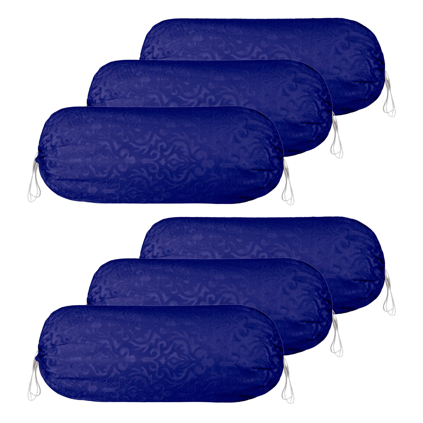 Kuber Industries Pack of 6 Aesthetic Bolster/Side Pillow Cover with Dori for Sofa & Diwan | Washable Cylindrical Takiya & Round Pillow Cover for Home Decoration | Floral Design - Blue