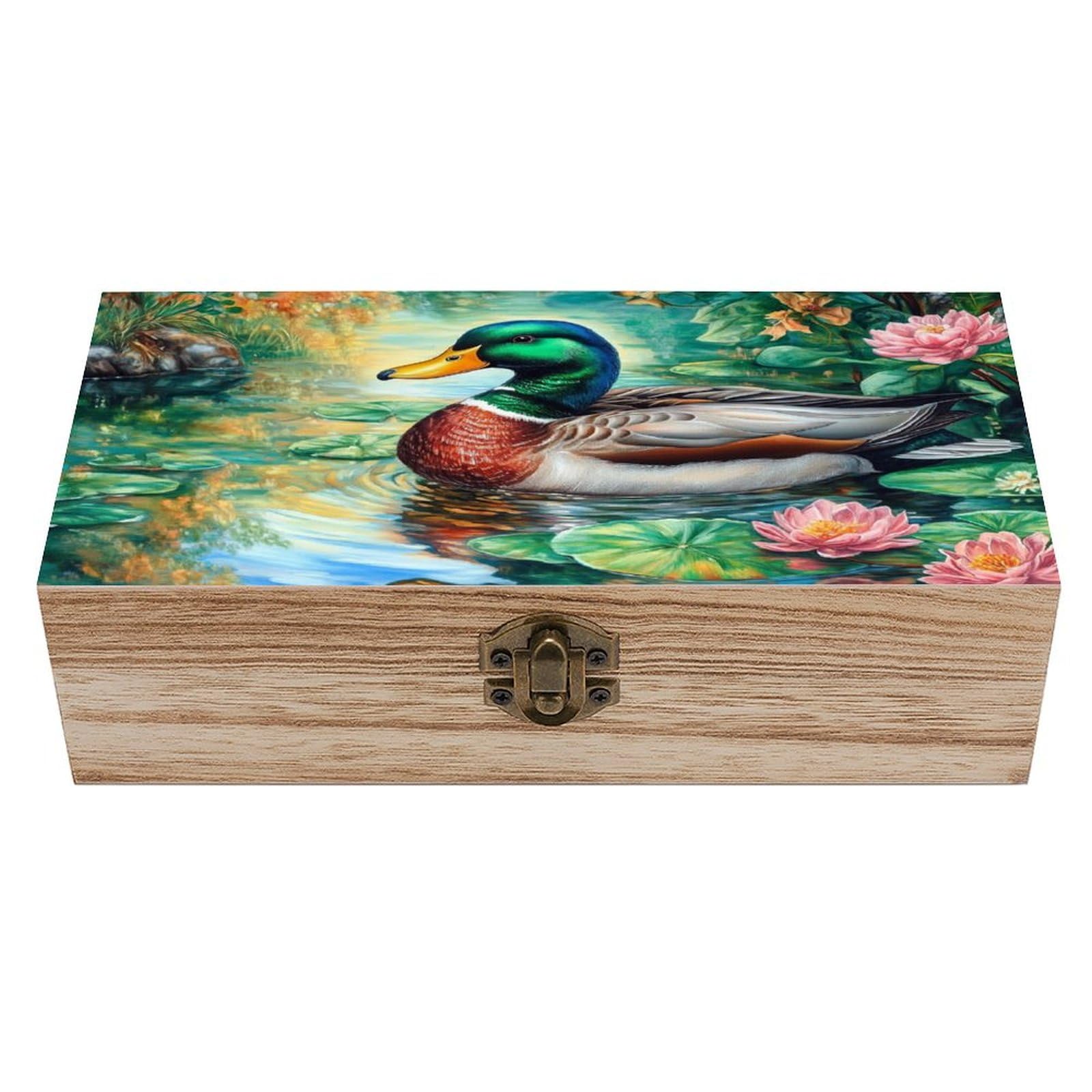 Ahdyr As Pic Mallard Wild Duck Wooden Storage Box With Hinged Lid And Front Clasp Large Keepsake Box