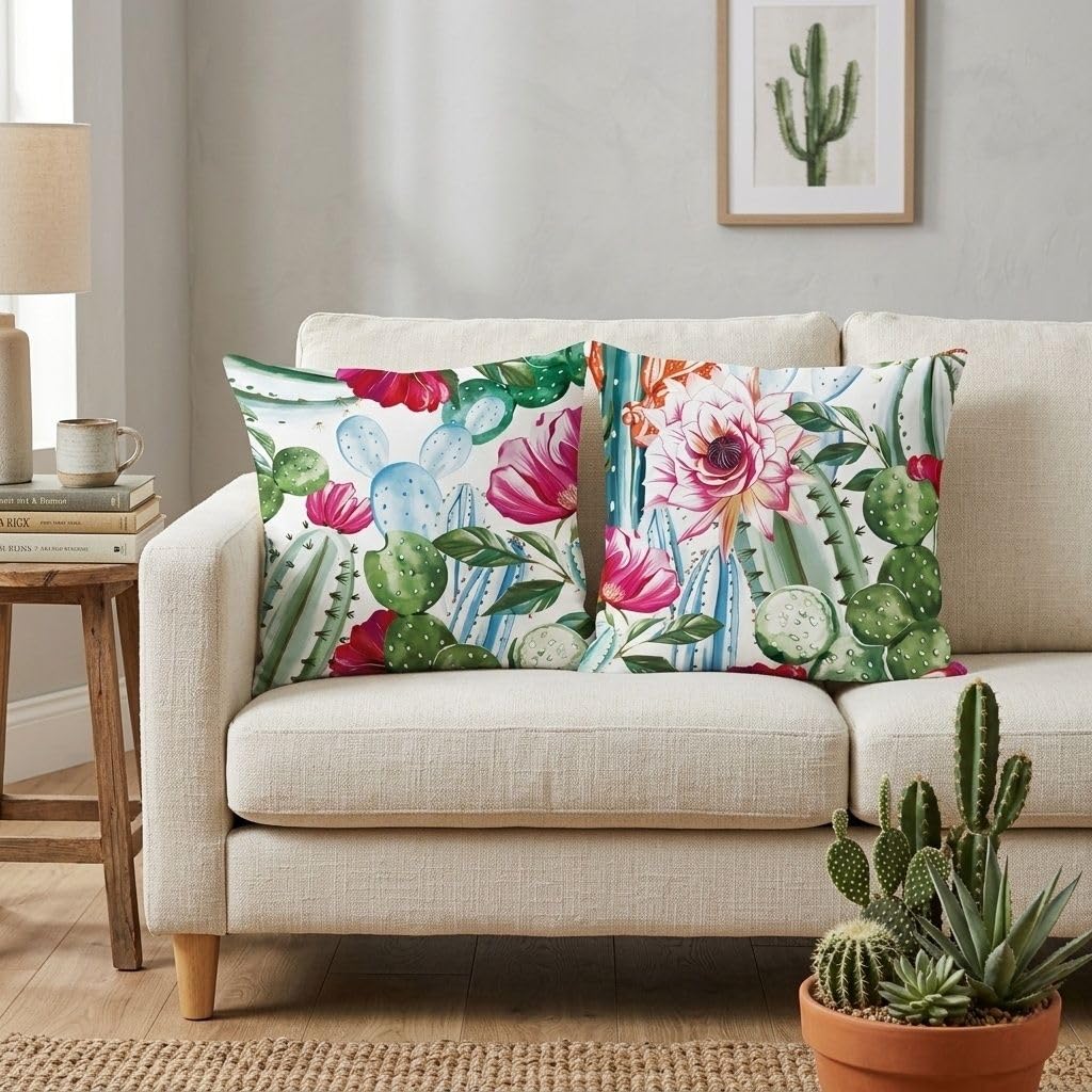 Pack 4 Fundas de Almohada 45x45cm Flores Vibrantes, Terciopelo Suave, Cojines Decorativos con Cremallera Invisible para Sofá y Dormitorio