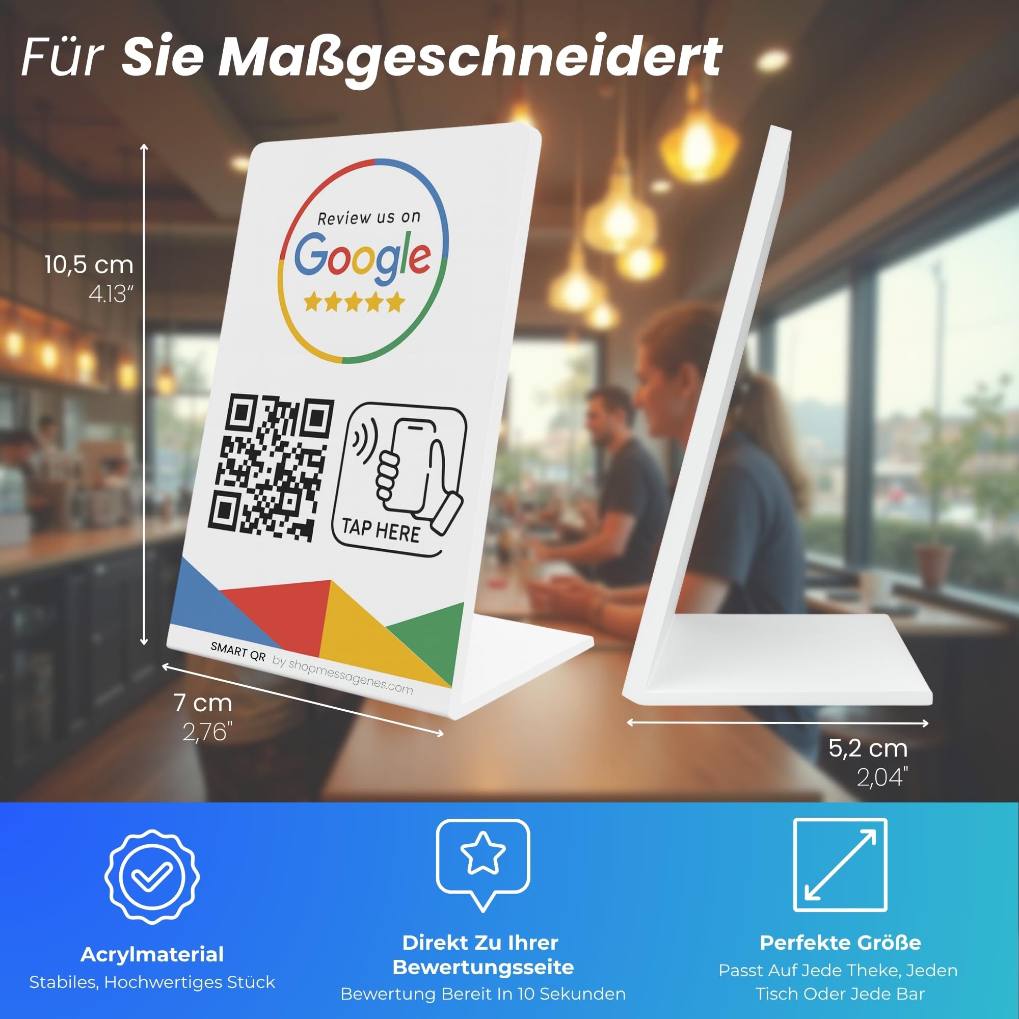 MESSAGENES Review Tap Stand - 5 Ständer NFC + QR für Google Reviews - Kompatibel mit iPhone & Android - Steigern Sie Google Sichtbarkeit & Ranking - Pack für Unternehmen, Restaurants & Ketten