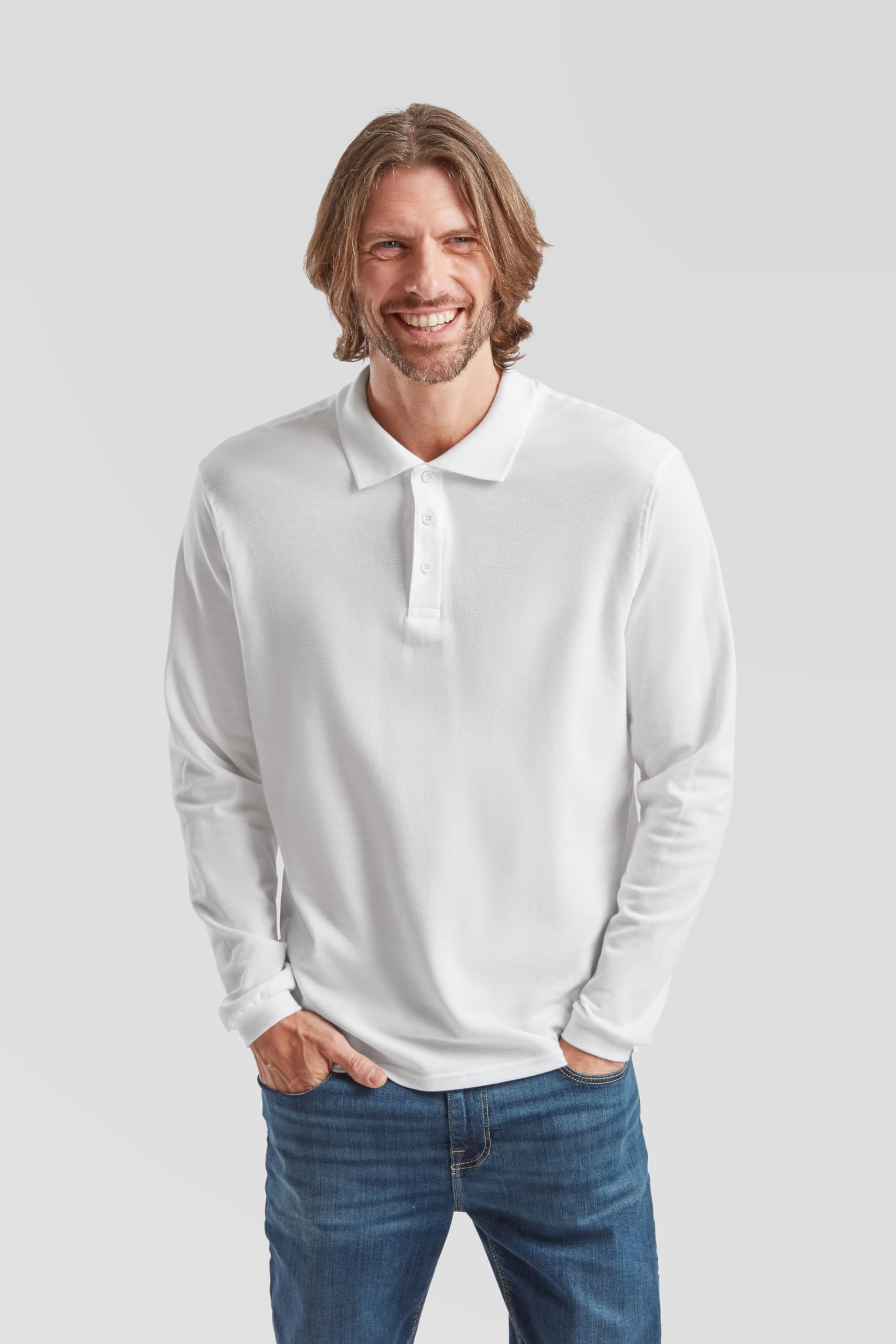 Fruit of the Loom Pack de 3 polos de manga larga | Polo de manga larga para hombre y mujer de algodón + bolsa de tela MyShirt gratis