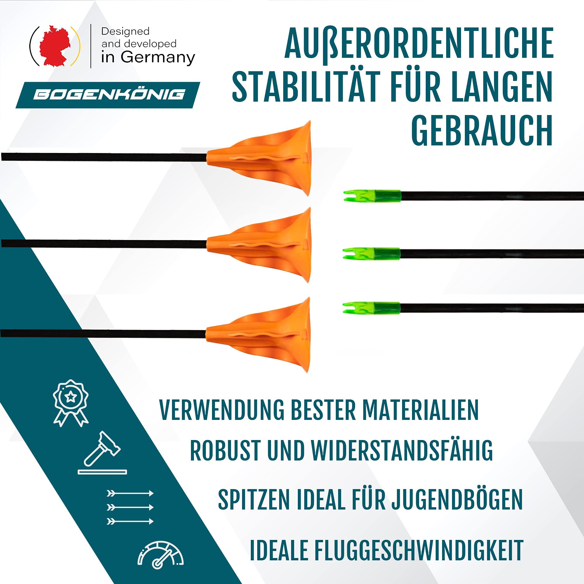 Strzały do łucznictwa, zestaw 5 sztuk, z włókna szklanego z koronką, metalowe, dla dzieci, 28 cali
