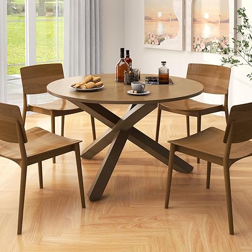 Miniatura 36 de Giantex Mesa de comedor redonda de madera de 36 pulgadas, mesa de cocina de granja con base de pedestal intersectable y patas de madera de goma