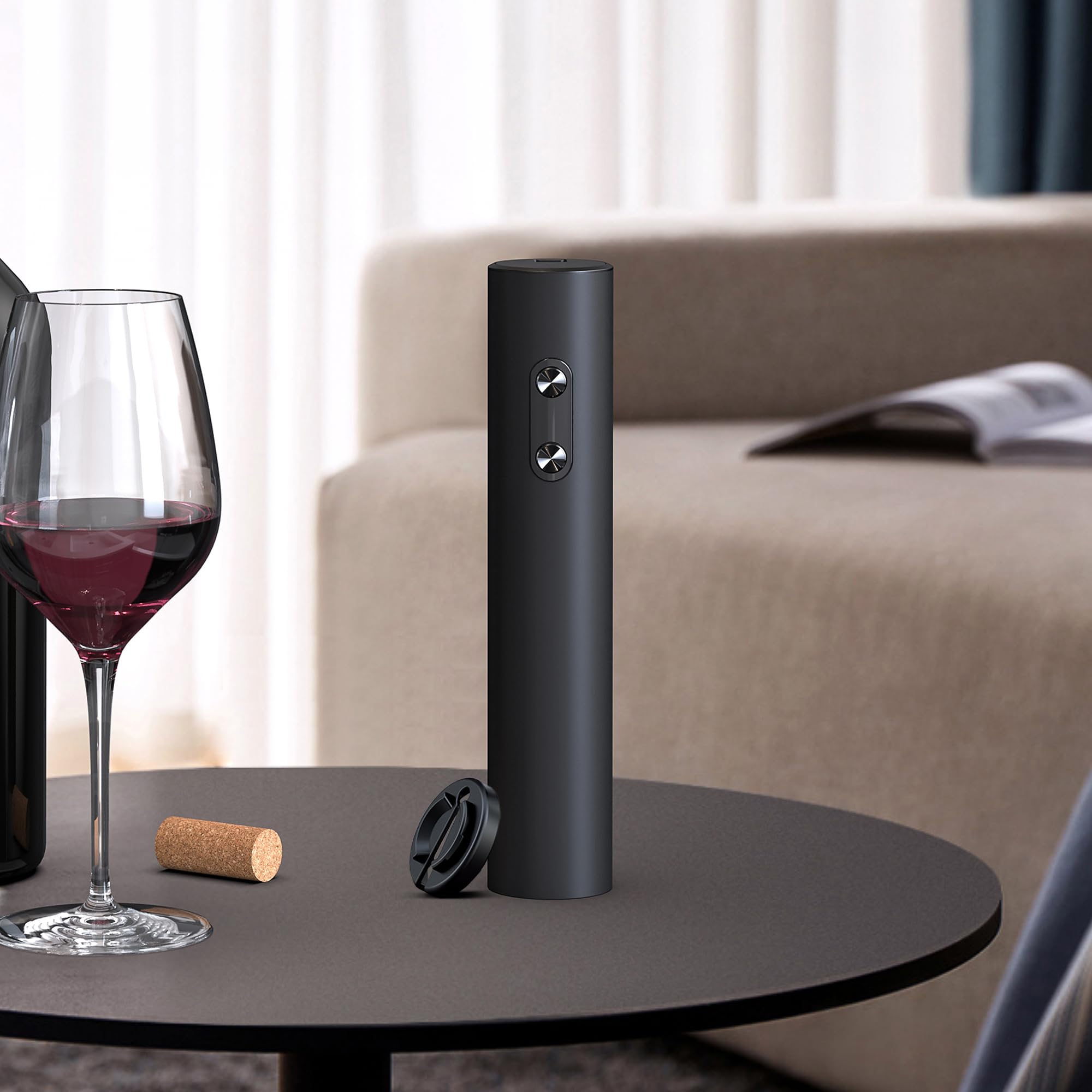Cavatappi Elettrico Automatico Professionale per Vino (Nero, con Taglia Capsule)