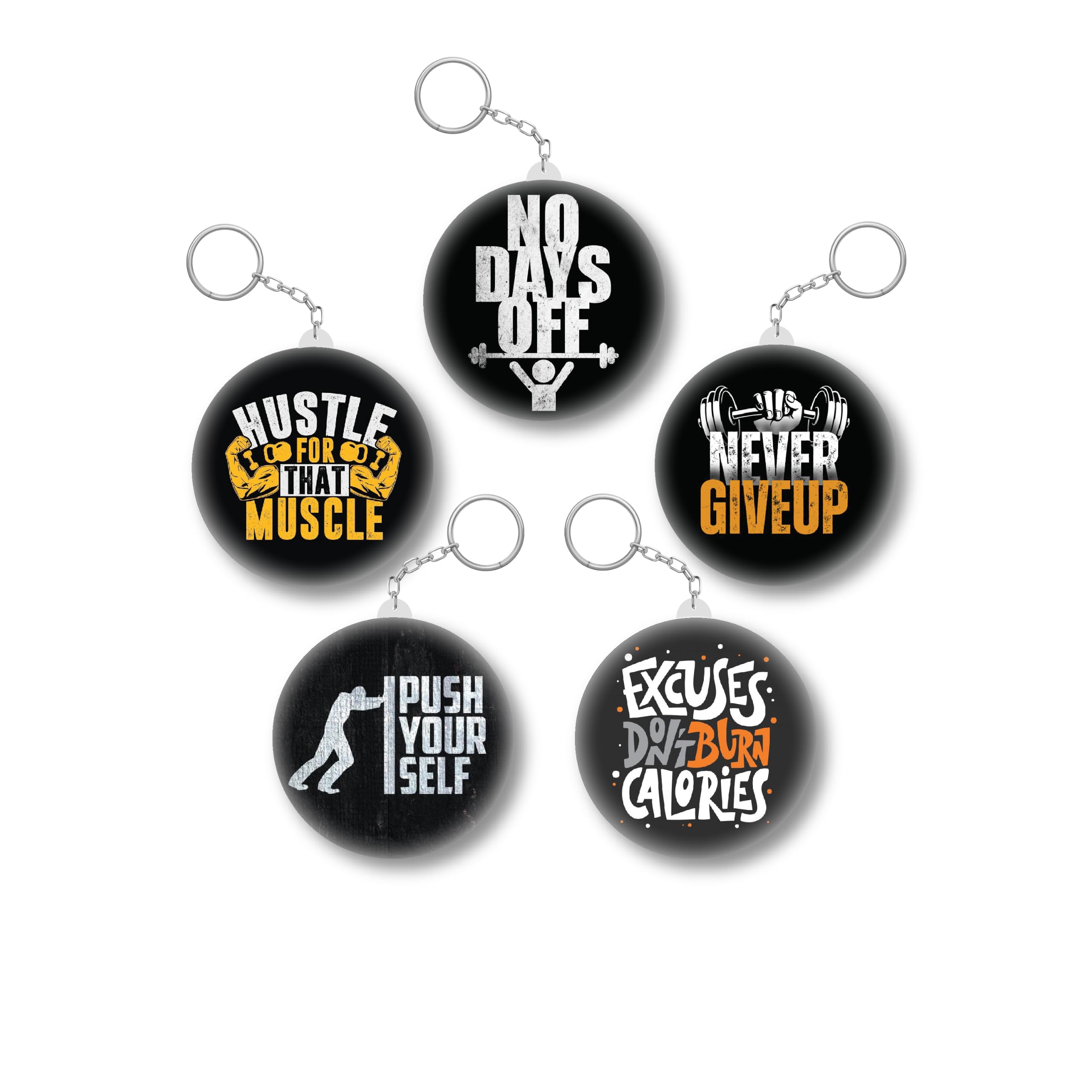 Gym Motivation Quotes Keychain Set of 5 | 58mm Round Fitness Theme Keyring with Bodybuilding Quotes | Gift for Gym Lovers, Athletes, Fitness Freaks | Plastic Coated Keychain-image-7