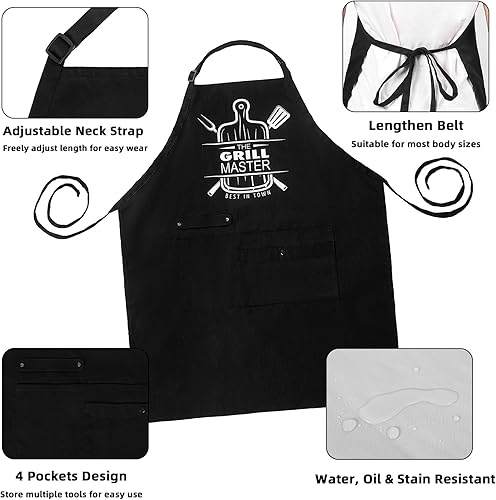 Miniatura 4 de BESTVIVE Mens BBQ Apron with Pockets, Funny Cooking Chefs Aprons for Men, Grill Waterproof Kitchen Apron for Father Dad Gifts