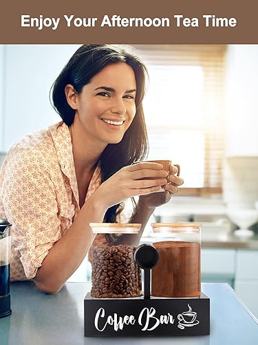 Miniatura 7 de ANPHSIN 2 recipientes de café de vidrio de gran capacidad de 49 onzas, tarros de almacenamiento sin BPA con tapas de estante y cuchara para café en